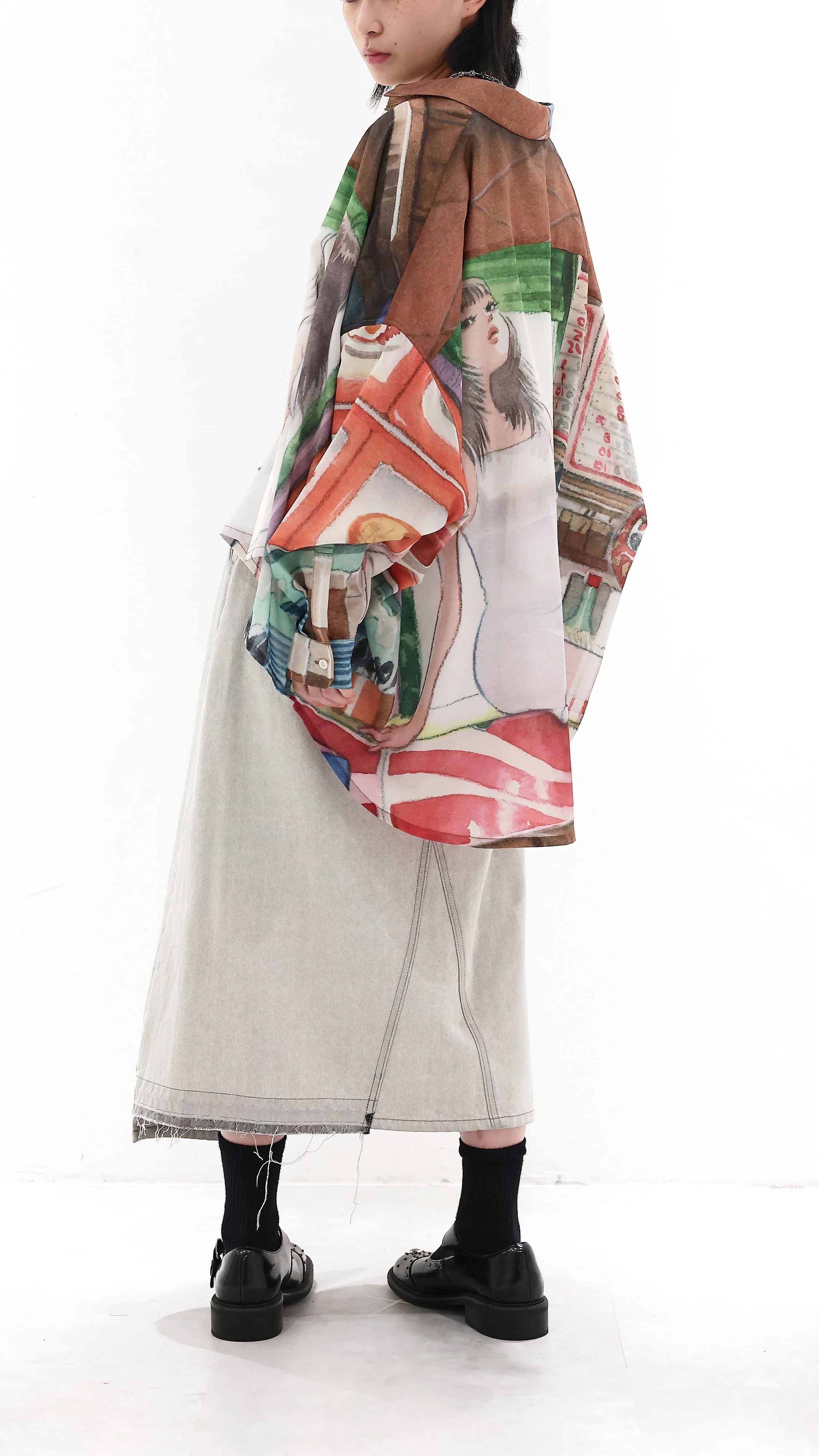 INITIAL x Little Thunder Pattern Oversize Blouse - Umamrii