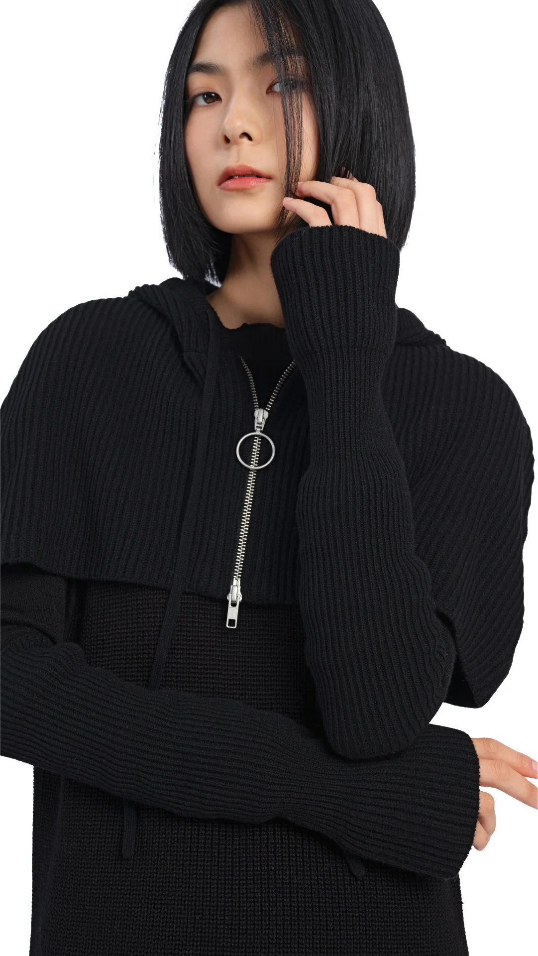 Cropped Hoodie Cape With Arm Warmer - Umamrii