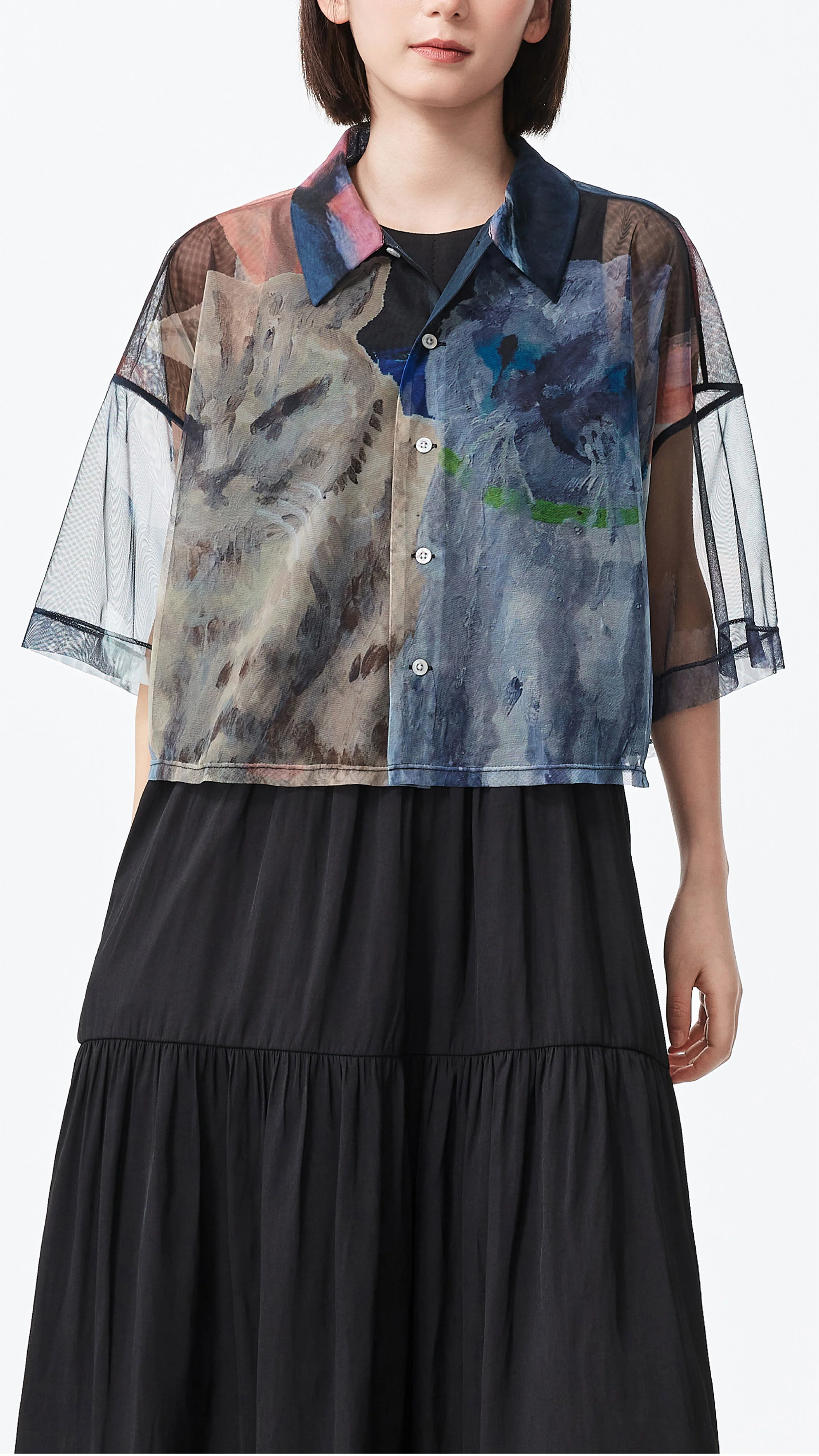 Mythical Animal Graphic Printed Mesh Shirt - Umamrii