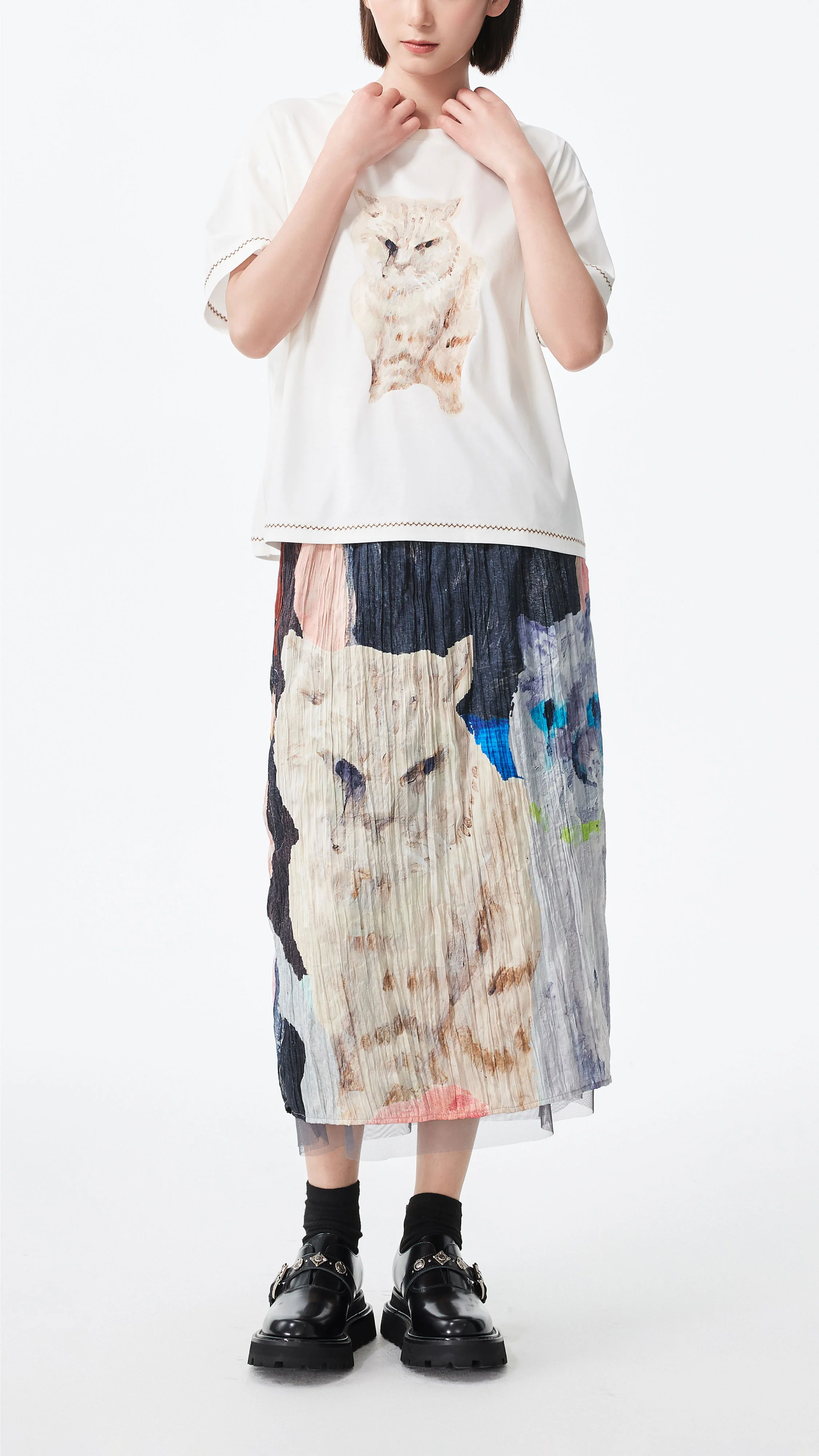 Crushed Mythical Animal Graphic Pencil Skirt - Umamrii