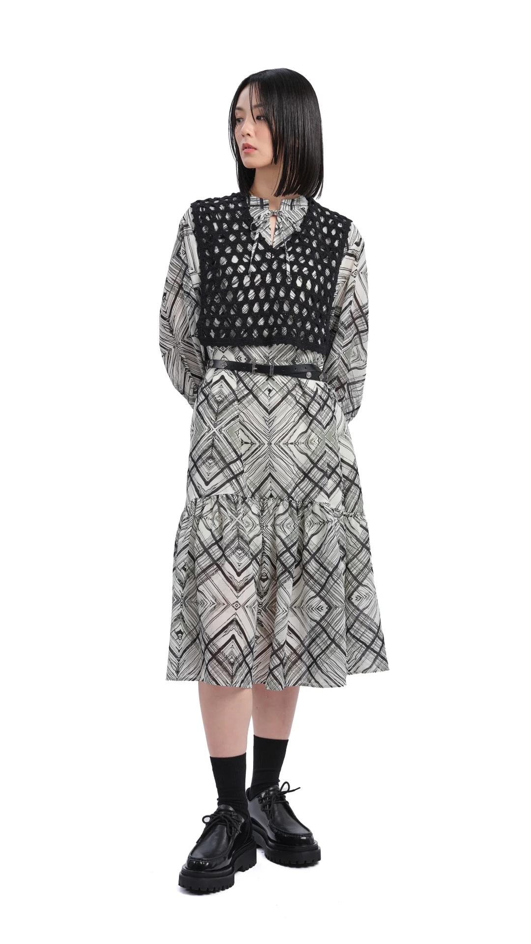 Handcrafted Checker Printed Shirt Dress - Umamrii