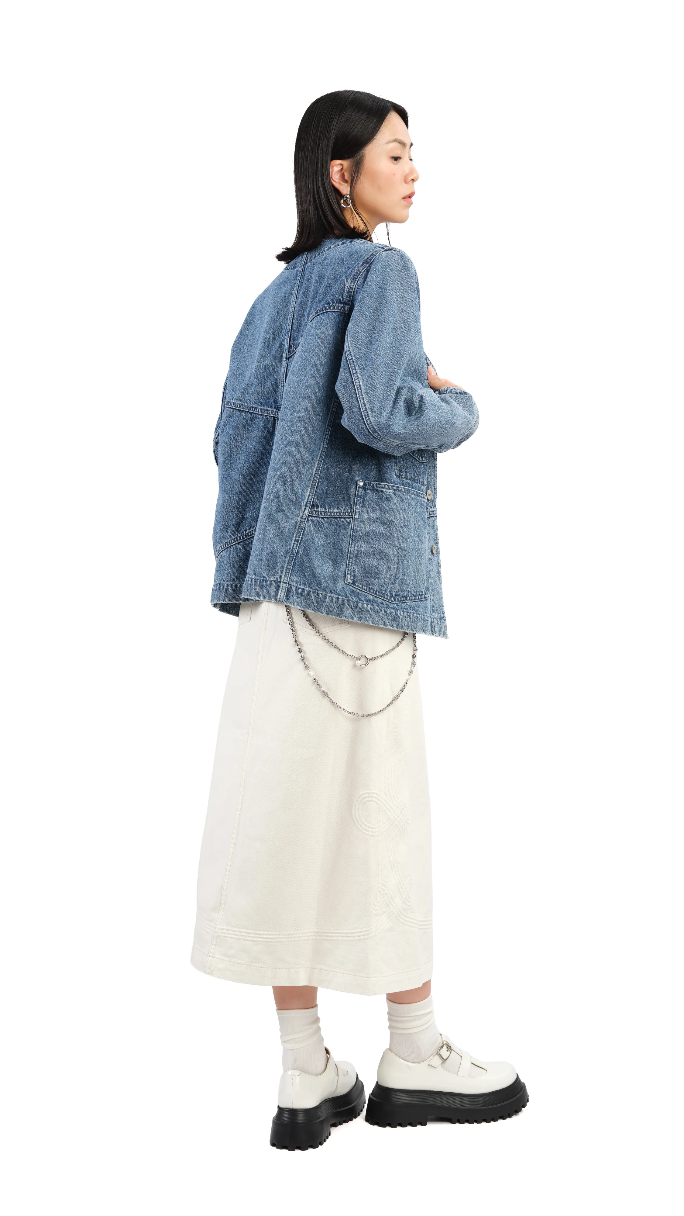 Rebuilt Collarless Denim Jacket - Umamrii