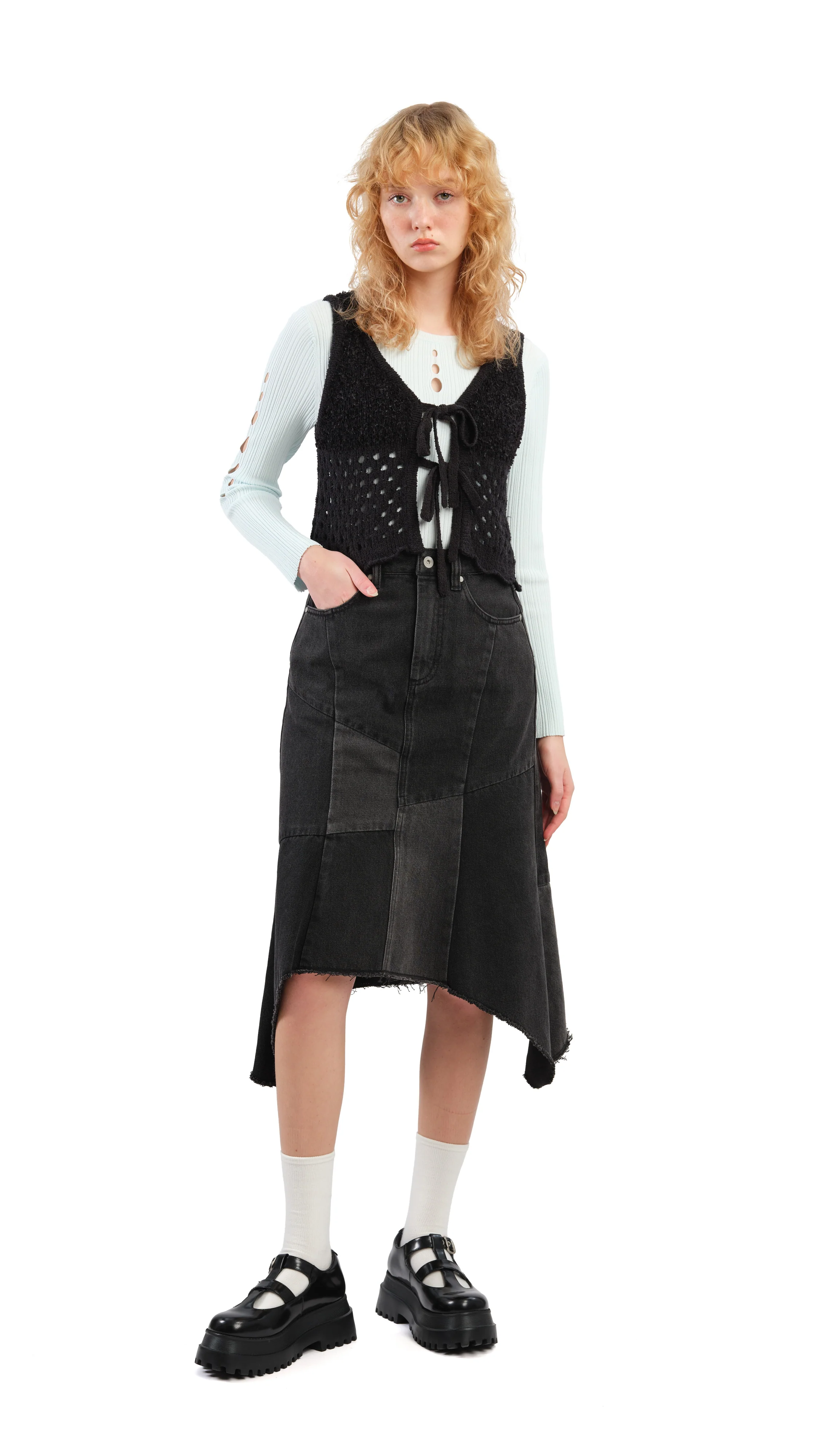 Rebuilt Denim Fishtail Skirt - Umamrii