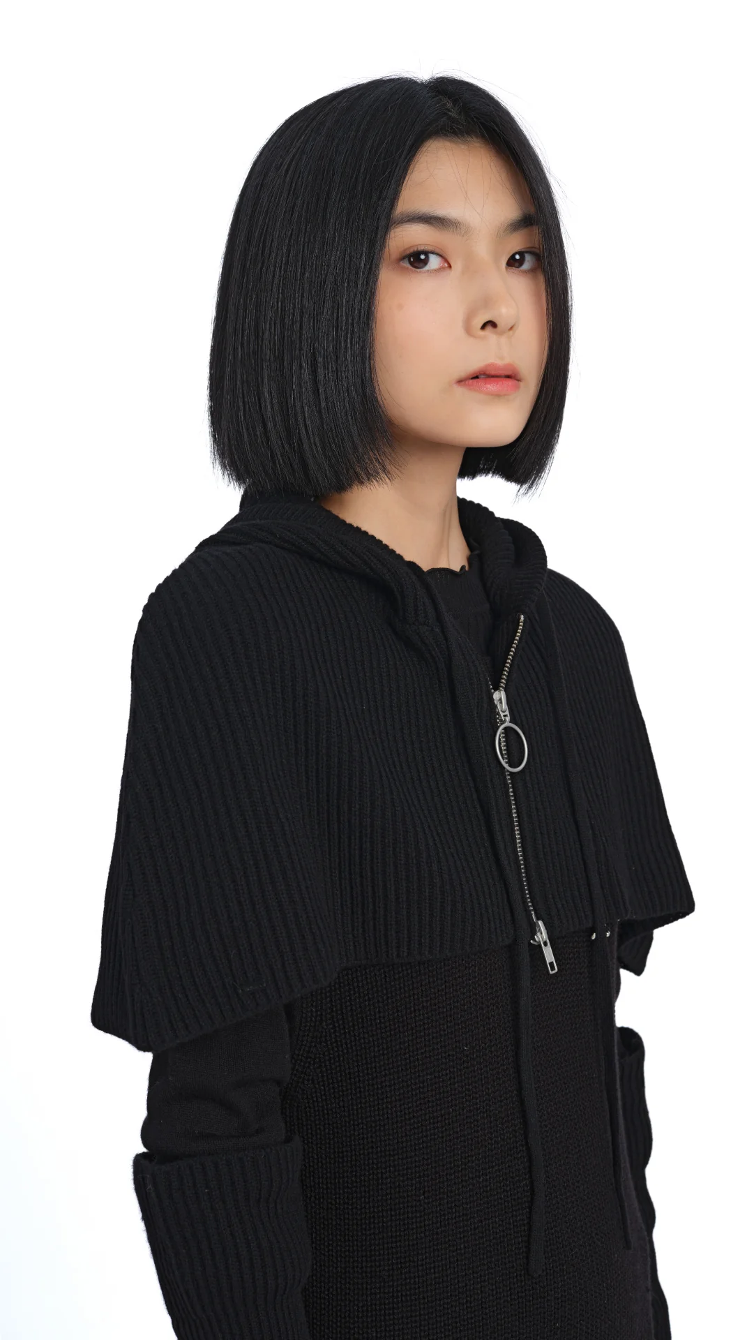 Cropped Hoodie Cape With Arm Warmer - Umamrii