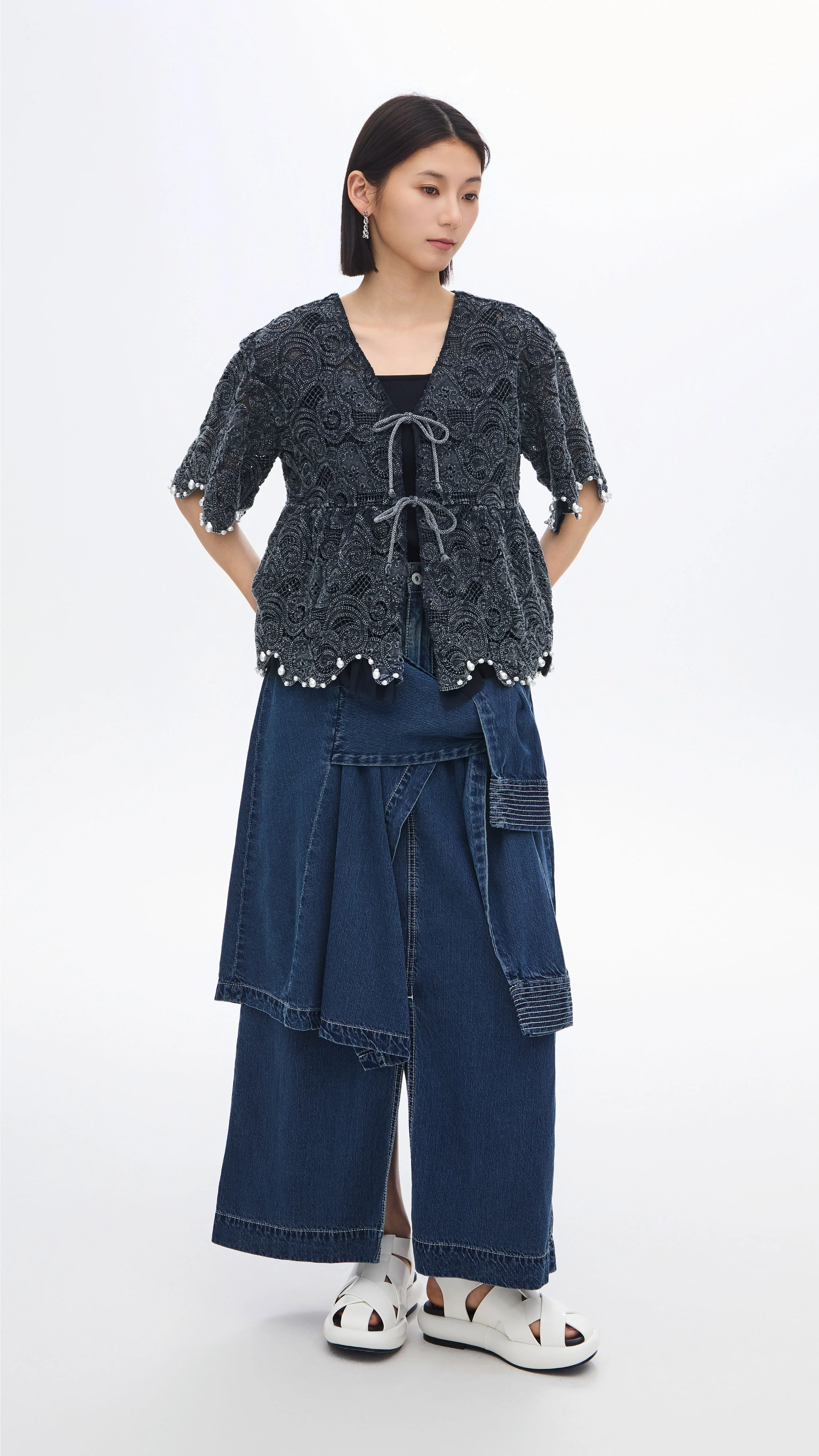 Cold Dye Lace Collarless Jacket - Umamrii