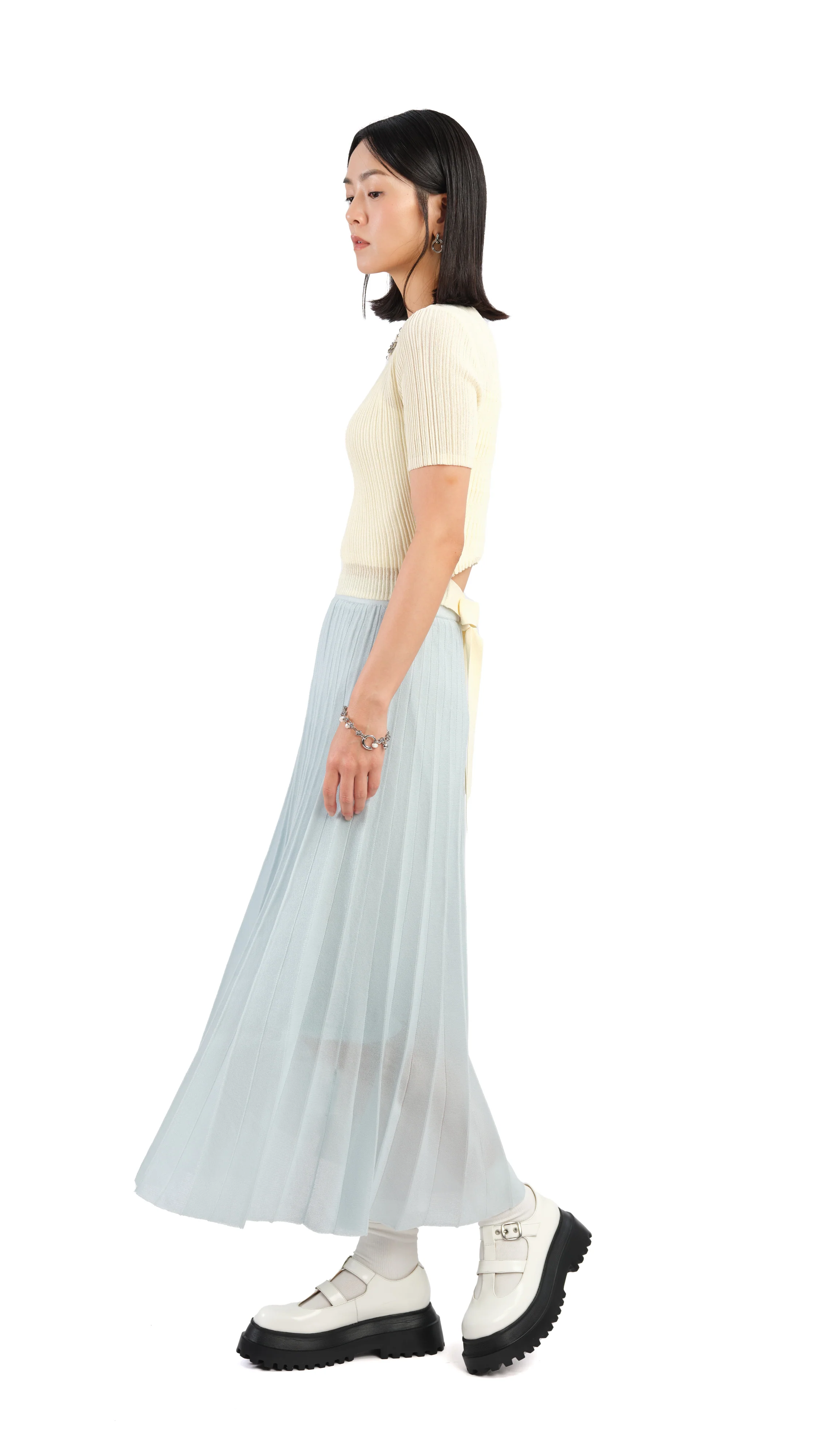 Short Sleeves Tie-Waist Sweater - Umamrii