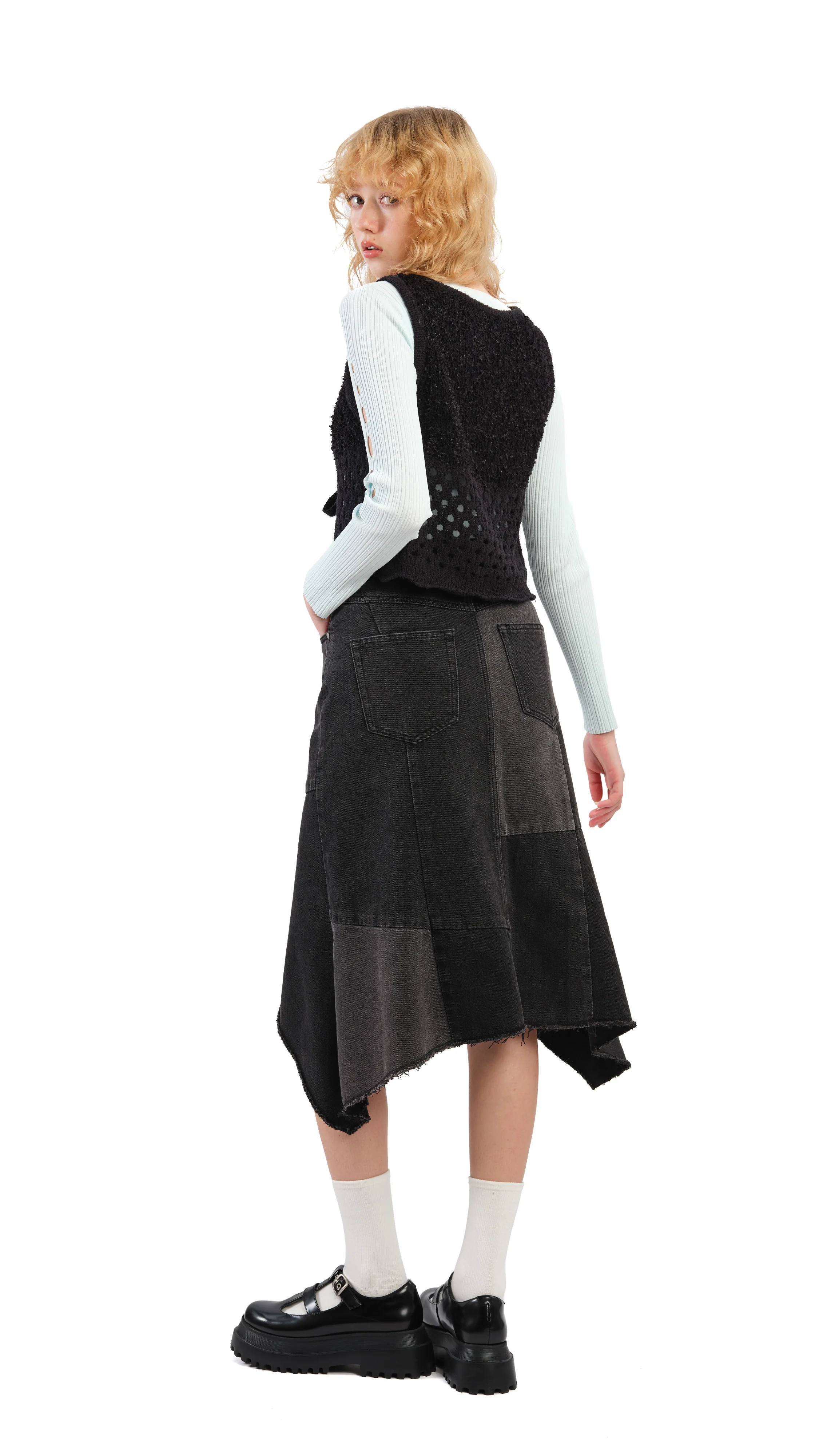 Rebuilt Denim Fishtail Skirt - Umamrii