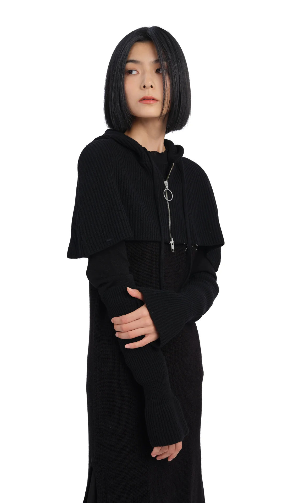 Cropped Hoodie Cape With Arm Warmer - Umamrii