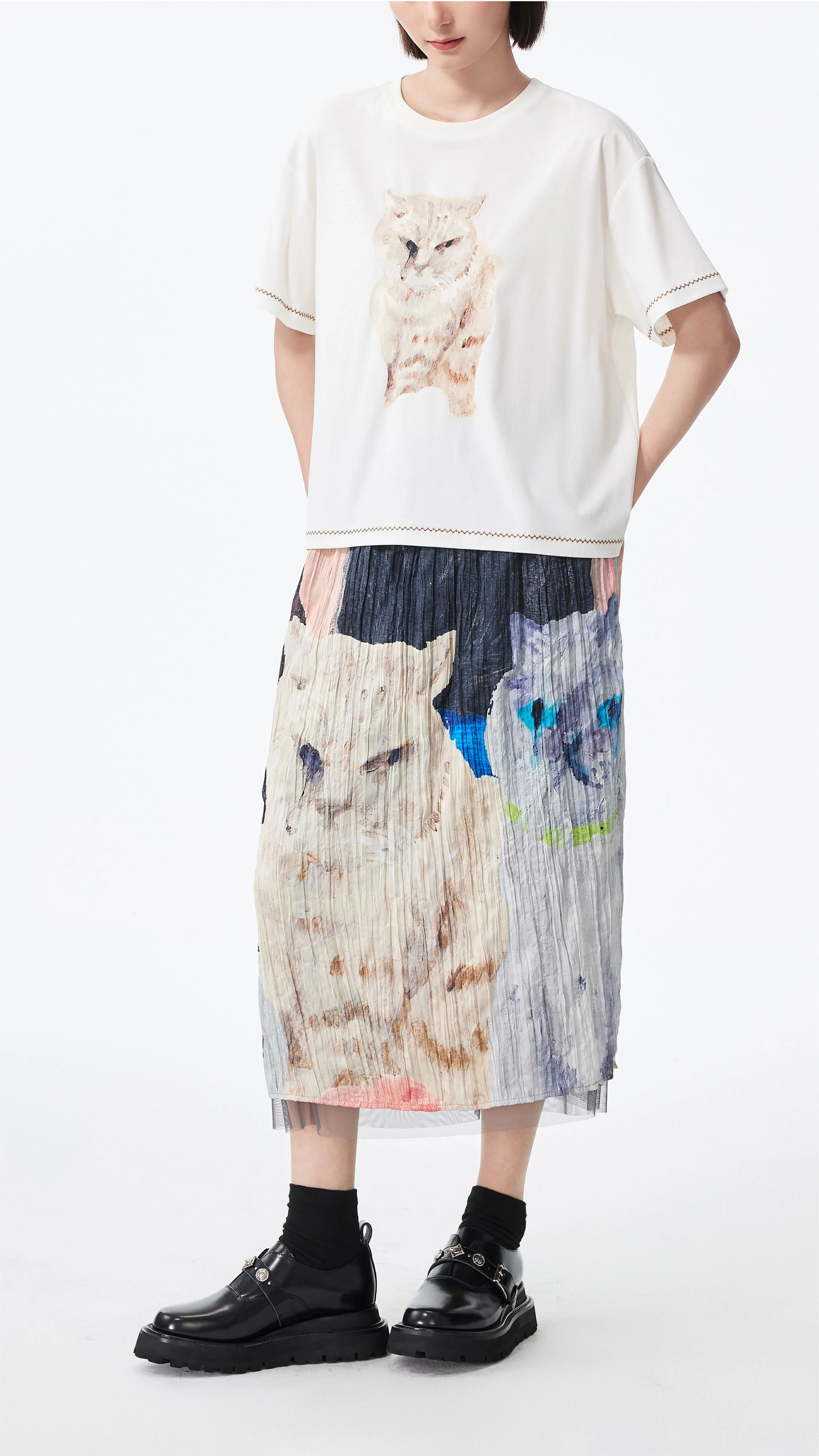 Crushed Mythical Animal Graphic Pencil Skirt - Umamrii