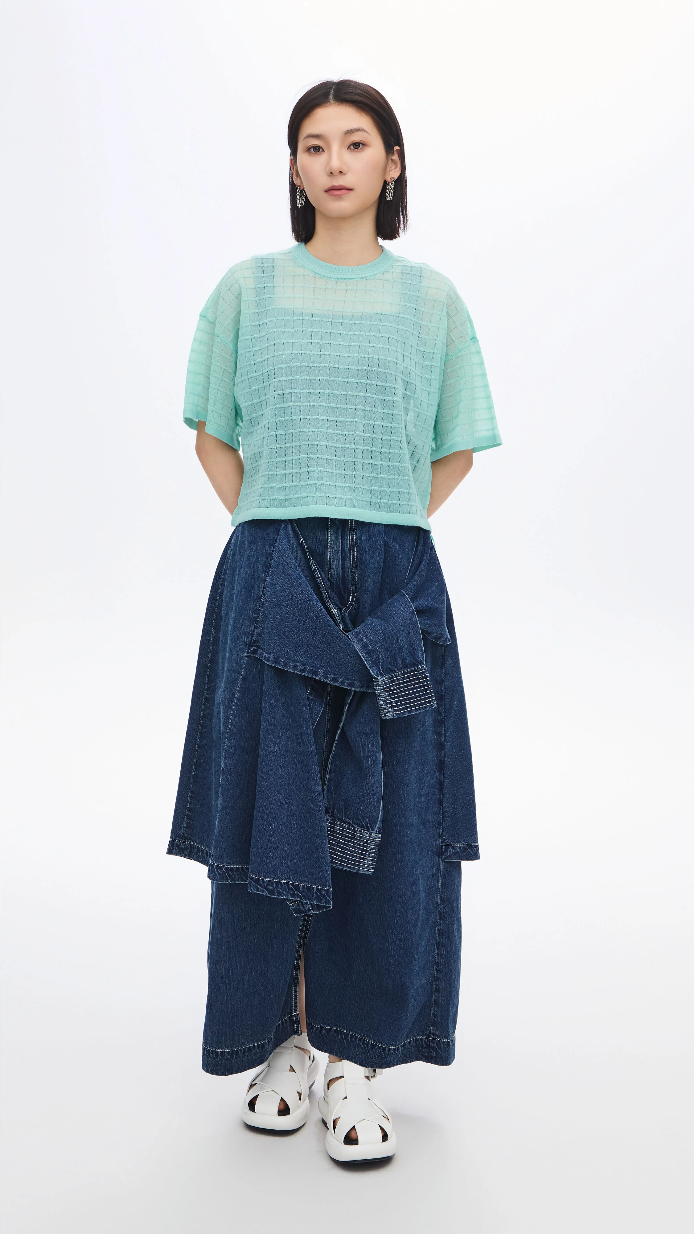 See-through Checker Knit Top - Umamrii