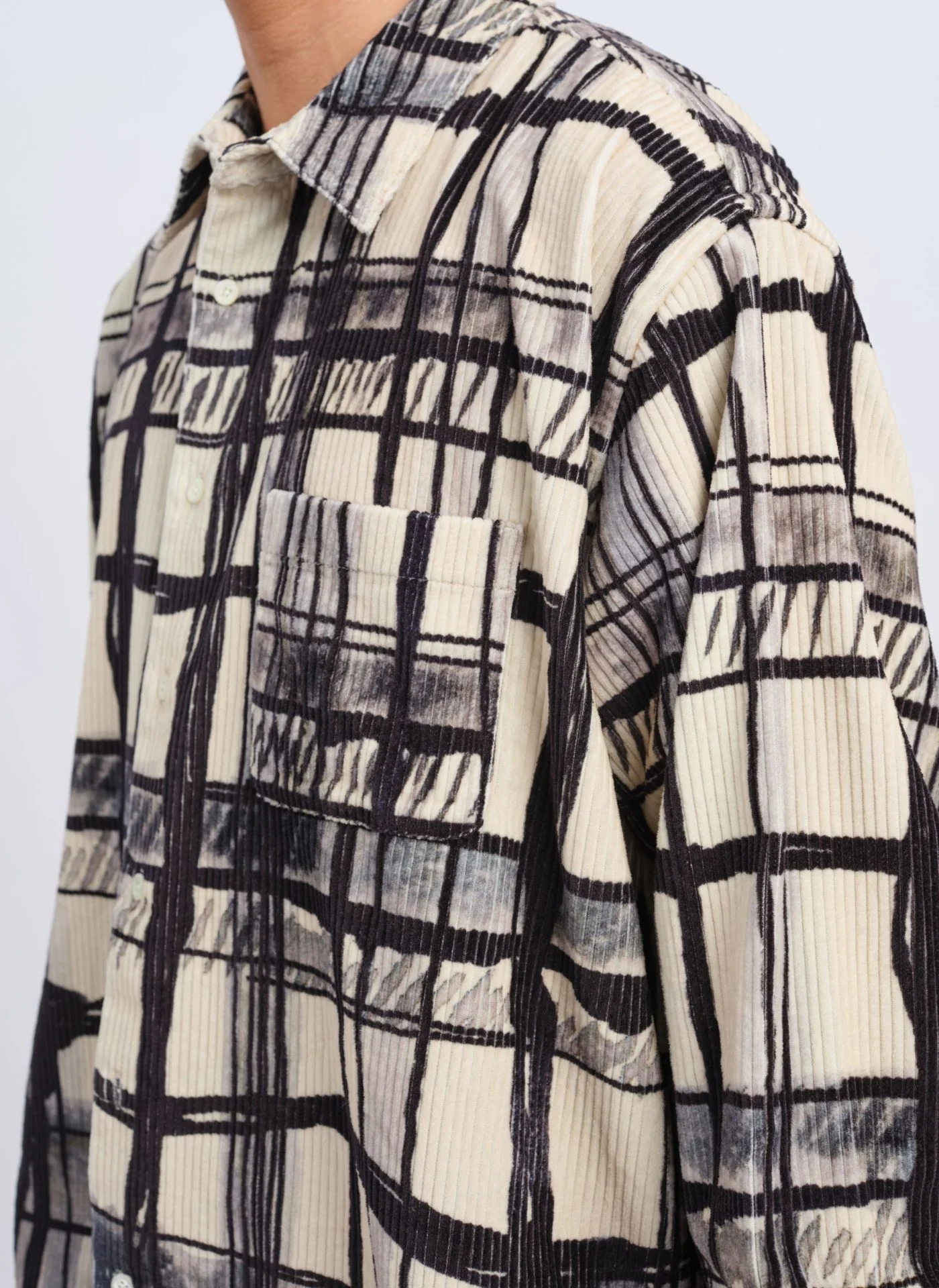 Cotton Corduroy Hand Draw Checkers Shirt - Umamrii