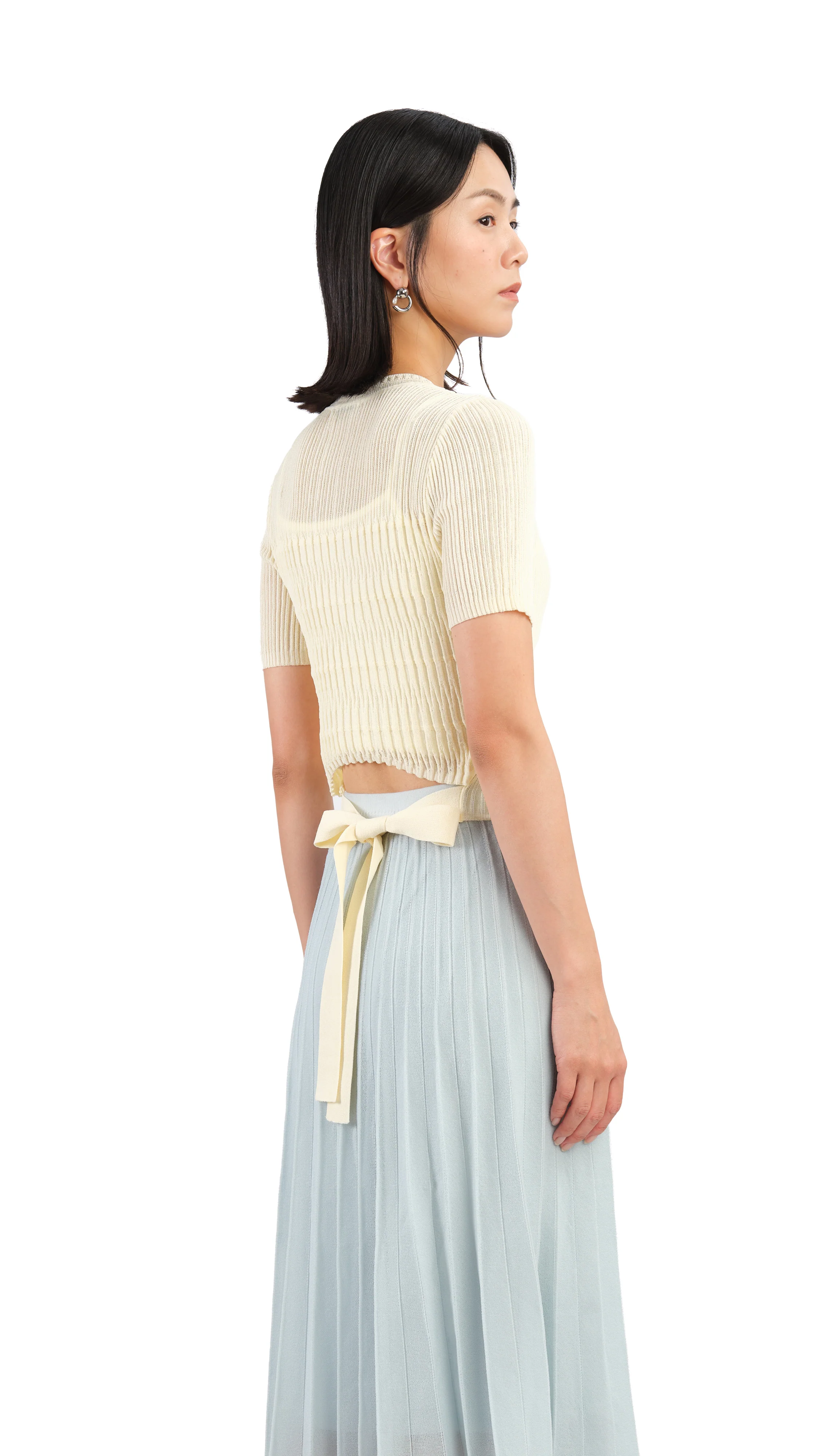 Short Sleeves Tie-Waist Sweater - Umamrii