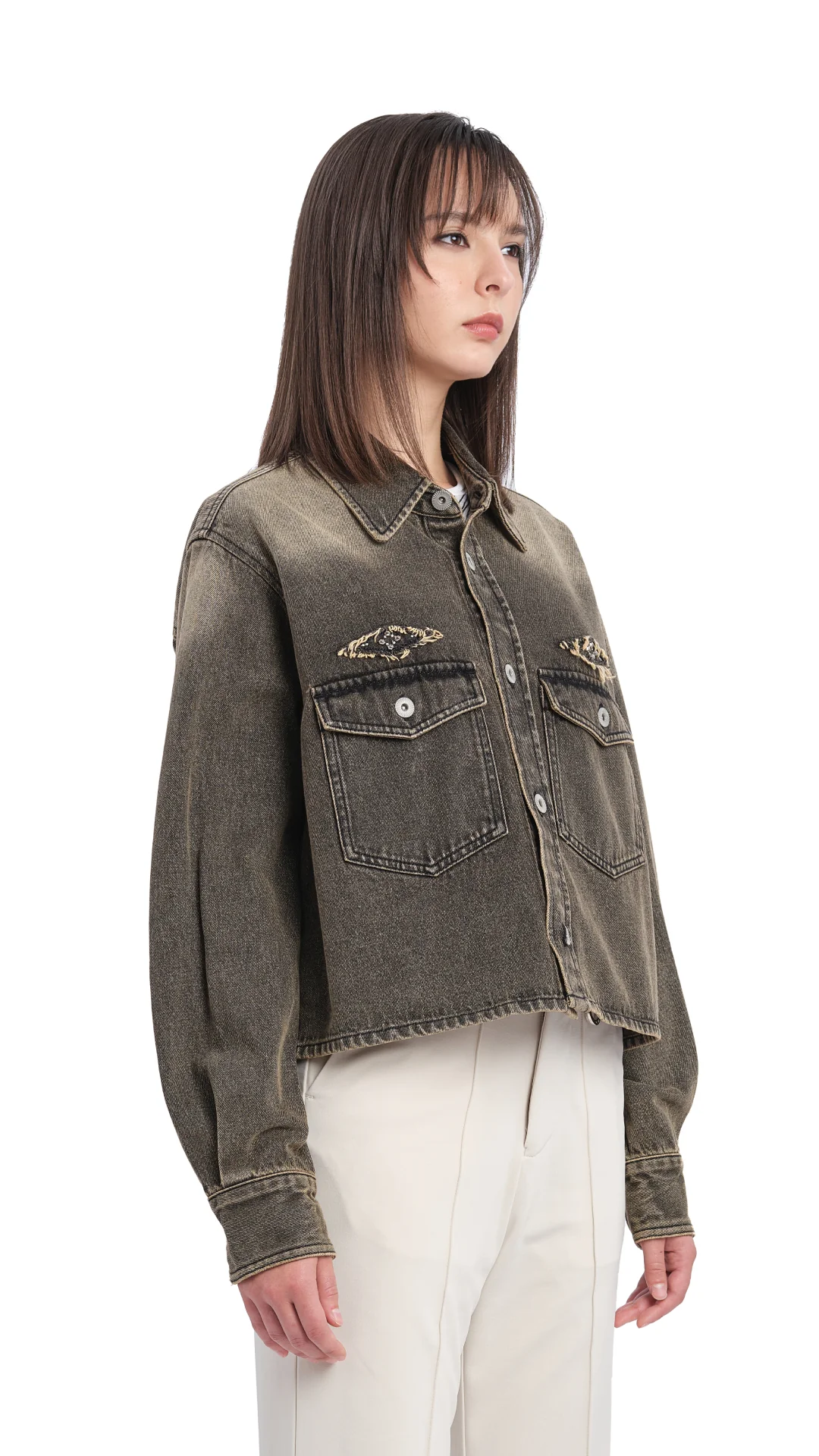 Cropped Soil Denim Studded Shirt Jacket - Umamrii