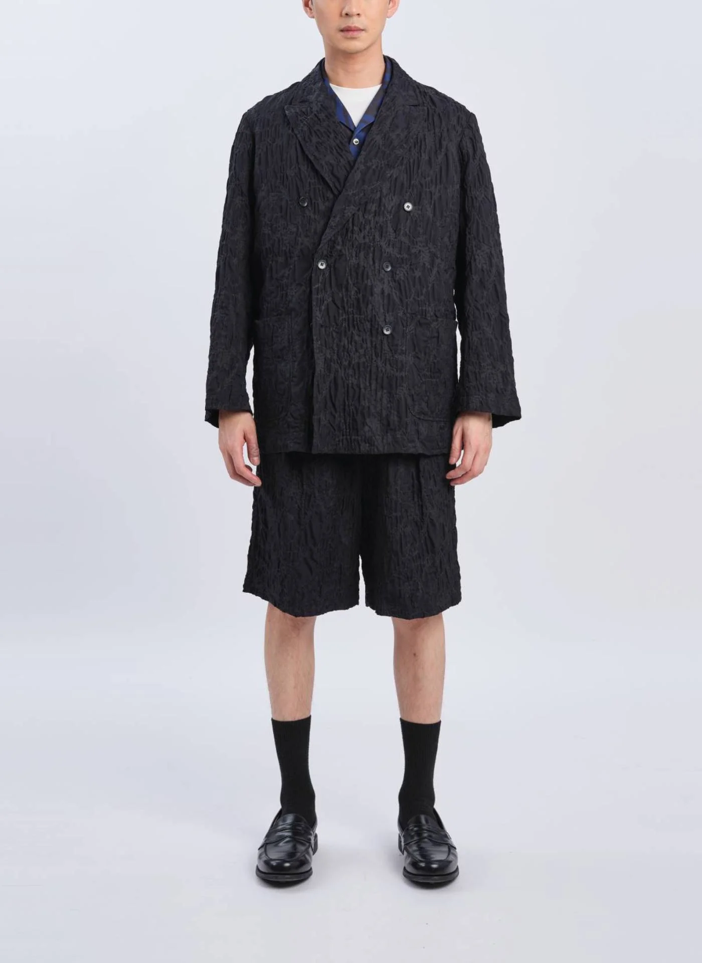 Embossed Fabric Double Breasted Blazer - Umamrii