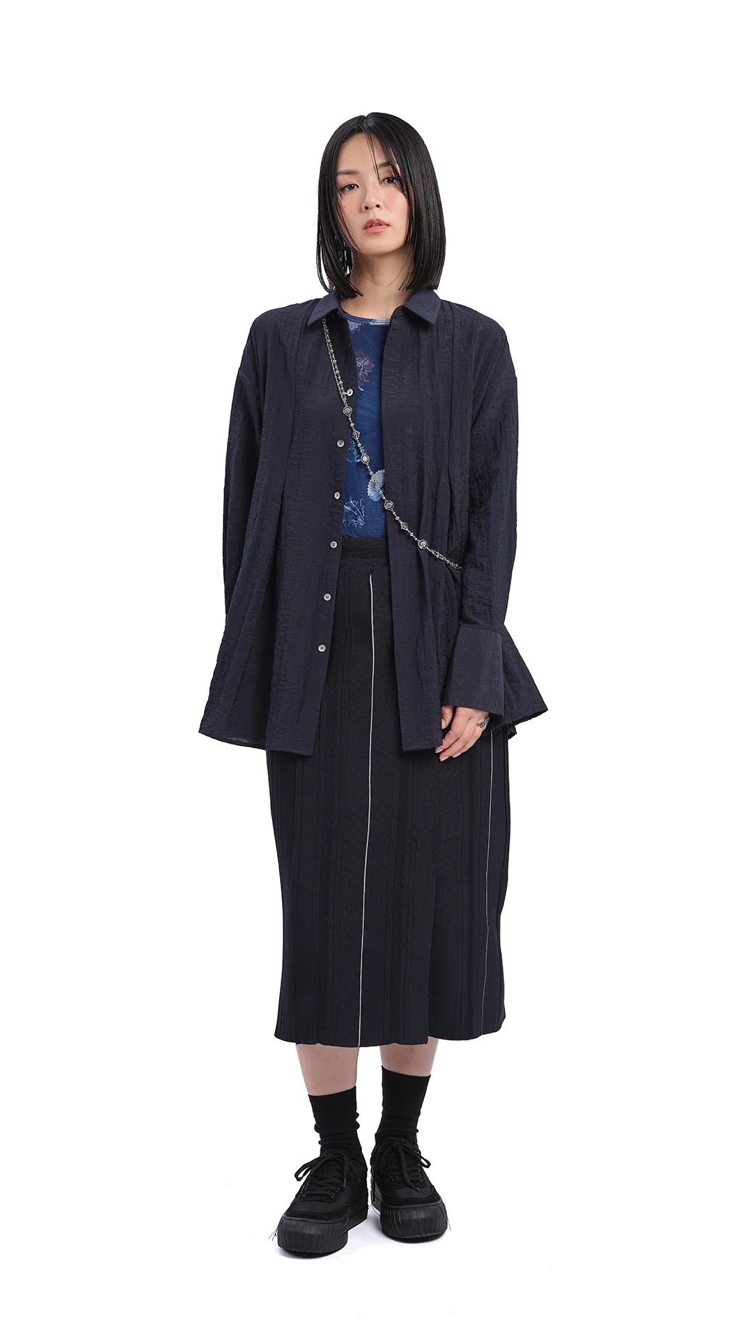 Knitted Contrast Stitch Pencil Skirt - Umamrii