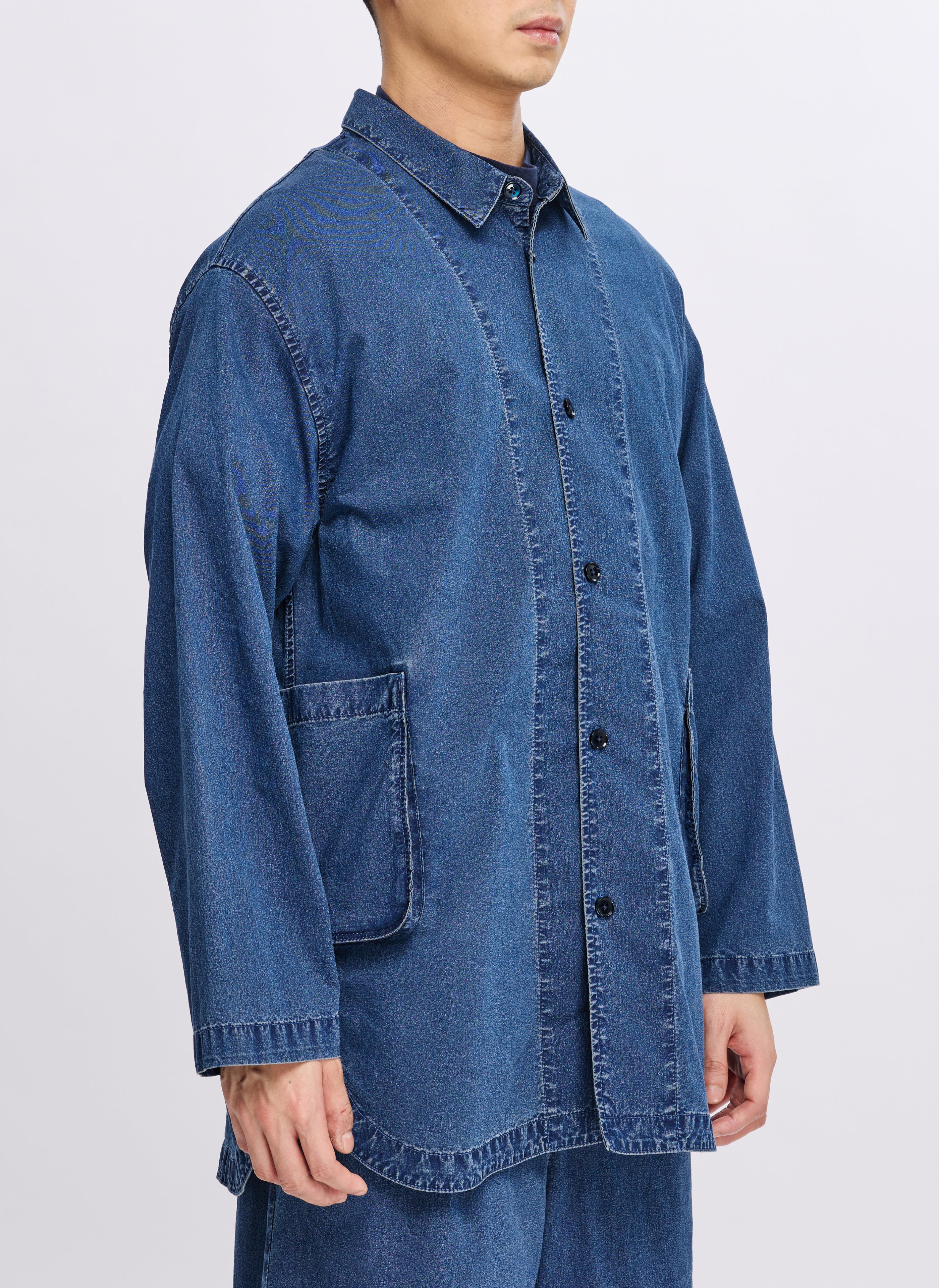 Indigo Dye Cotton Nylon Enzyme Bleach Washed Jacket - Umamrii