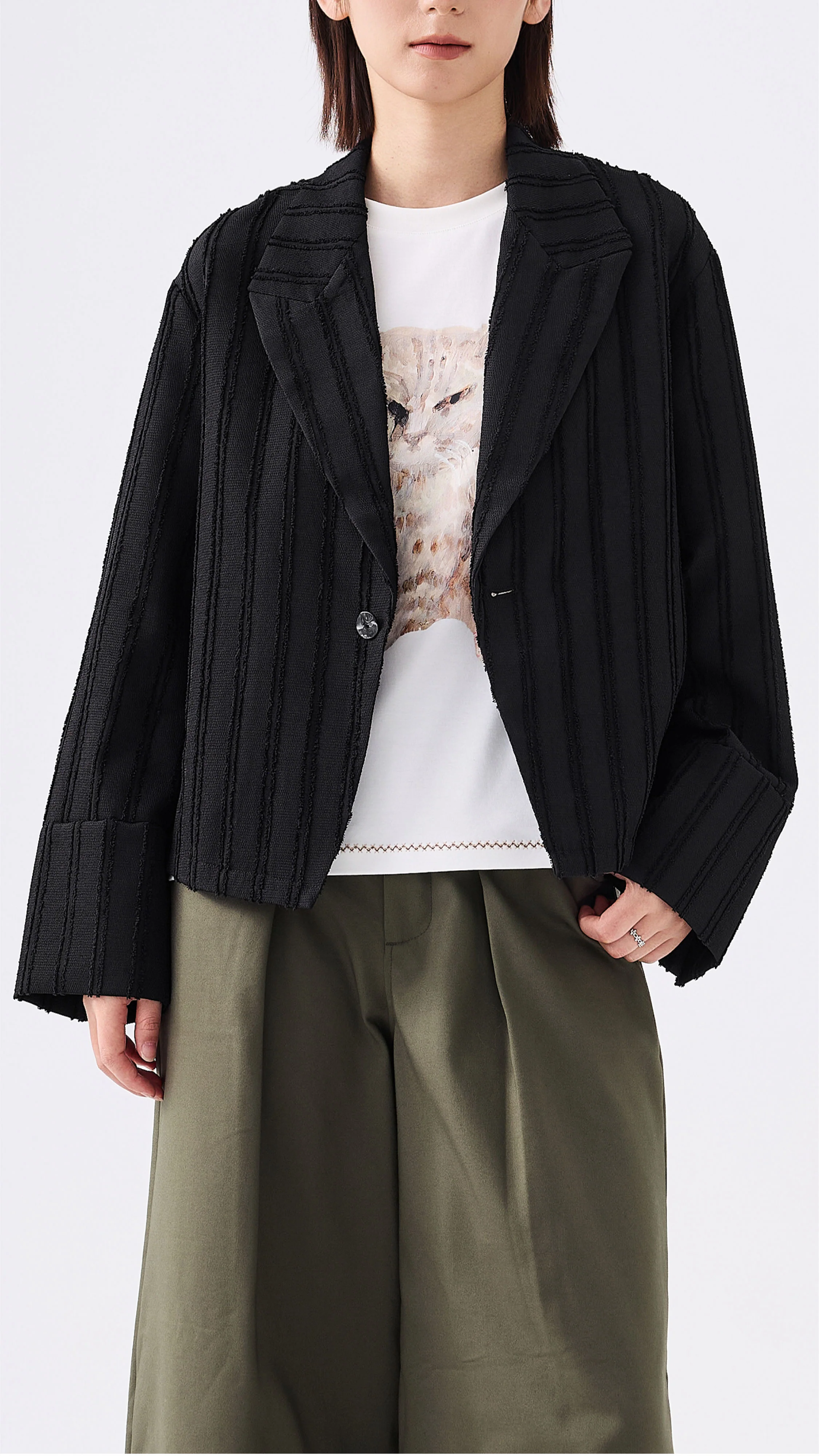 Stripe Jacquard Crop Blazer - Umamrii