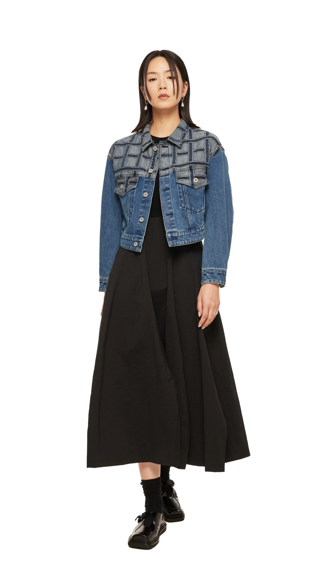 Patched Crop Denim Jacket - Umamrii