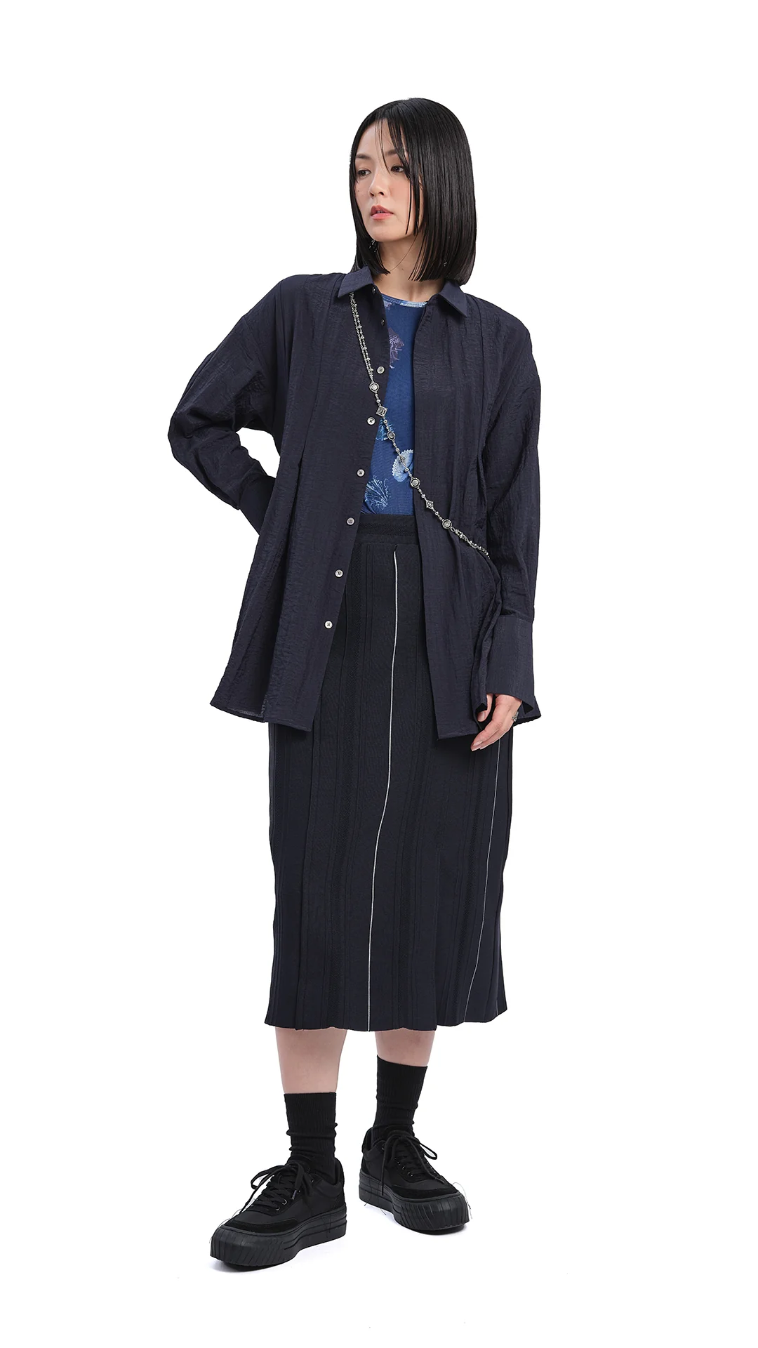 Knitted Contrast Stitch Pencil Skirt - Umamrii