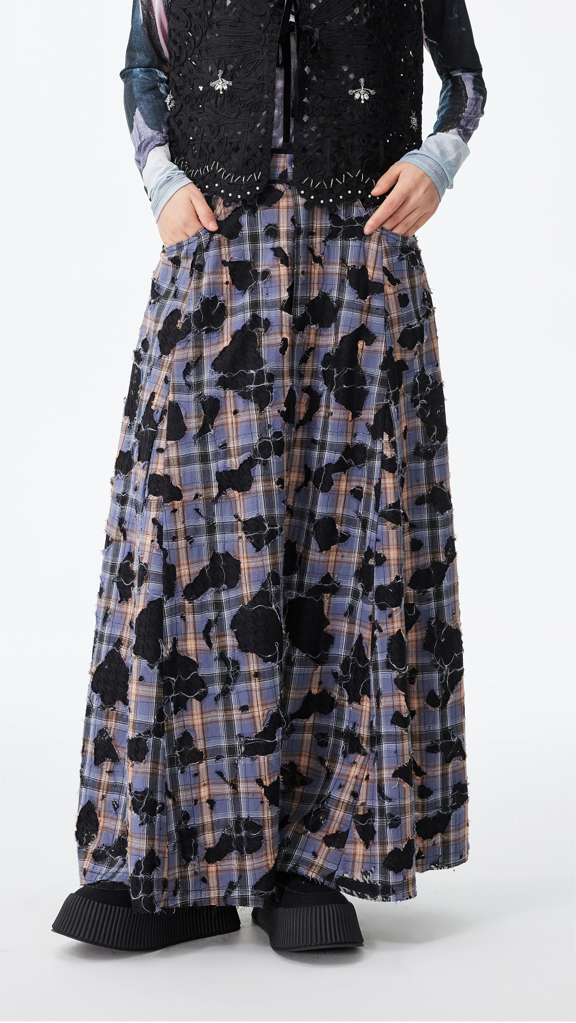 Patchwork Lace Flare Skirt - Umamrii