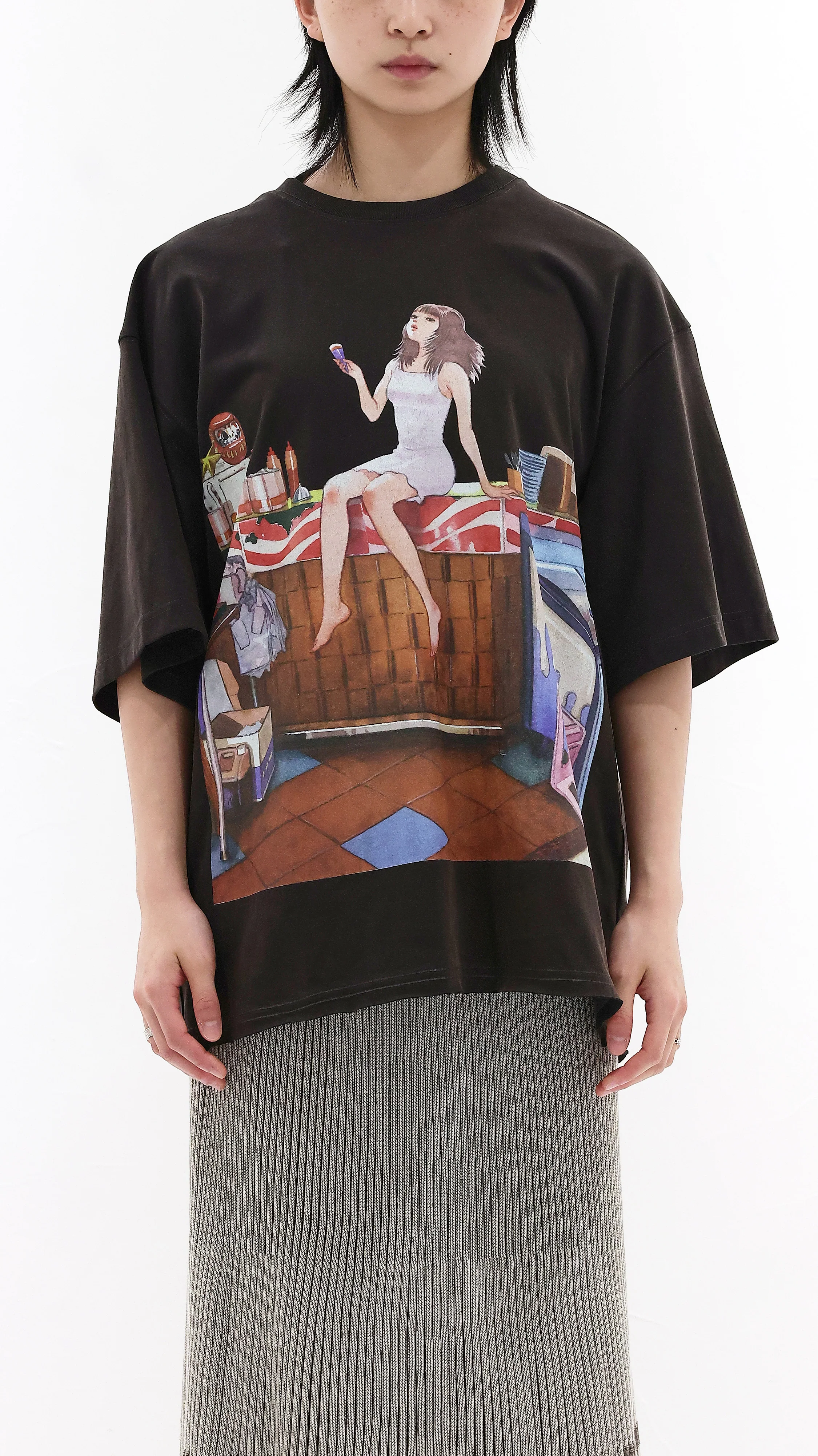 INITIAL x Little Thunder Oversize Washed Print-Tee - Umamrii