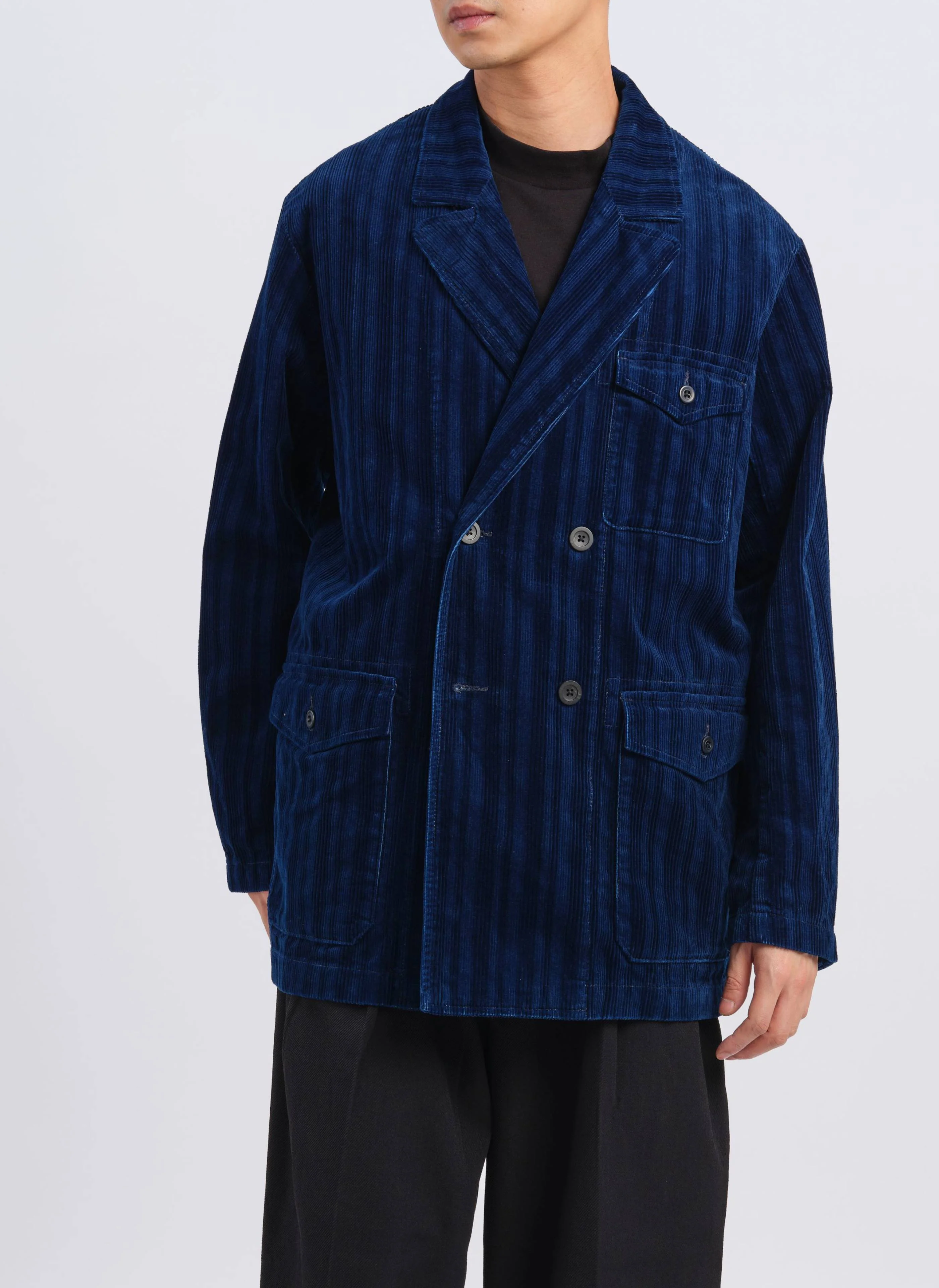 Indigo Cotton Corduroy Double Breasted Soft Blazer - Umamrii