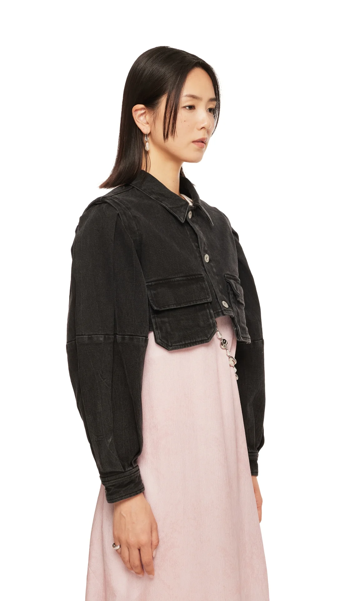Puff Sleeves Black Denim Short Shirt Jacket - Umamrii