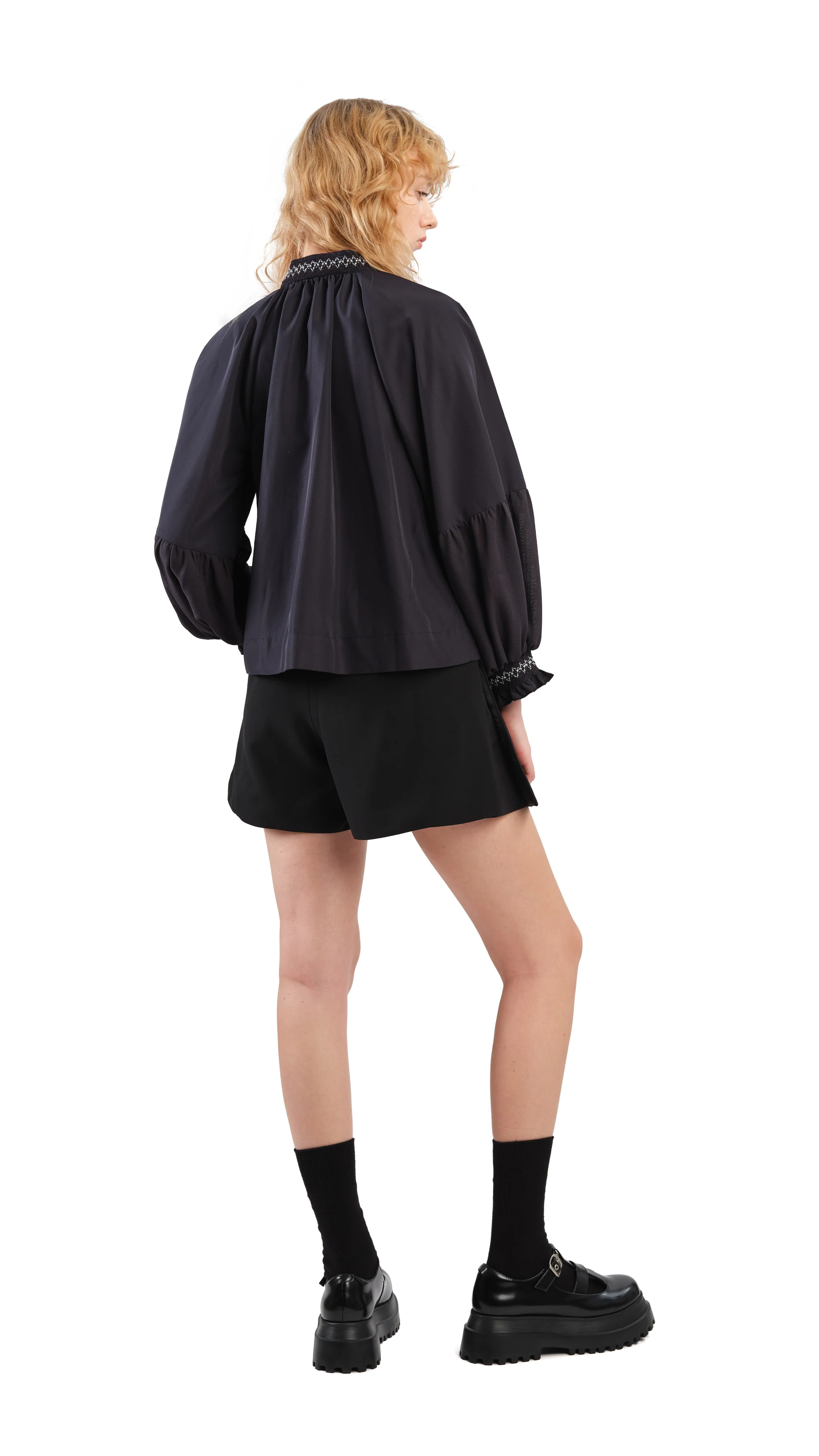 Smocking Balloon Sleeves Jacket - Umamrii