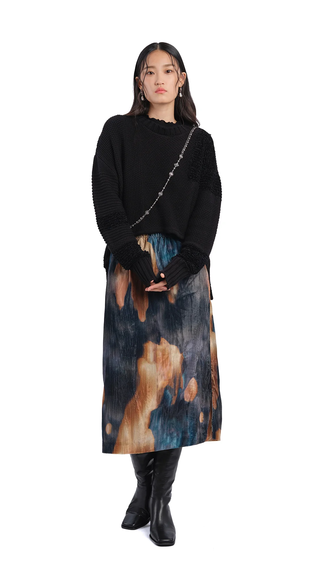 Watercolour Graphic Velour Printed Skirt - Umamrii