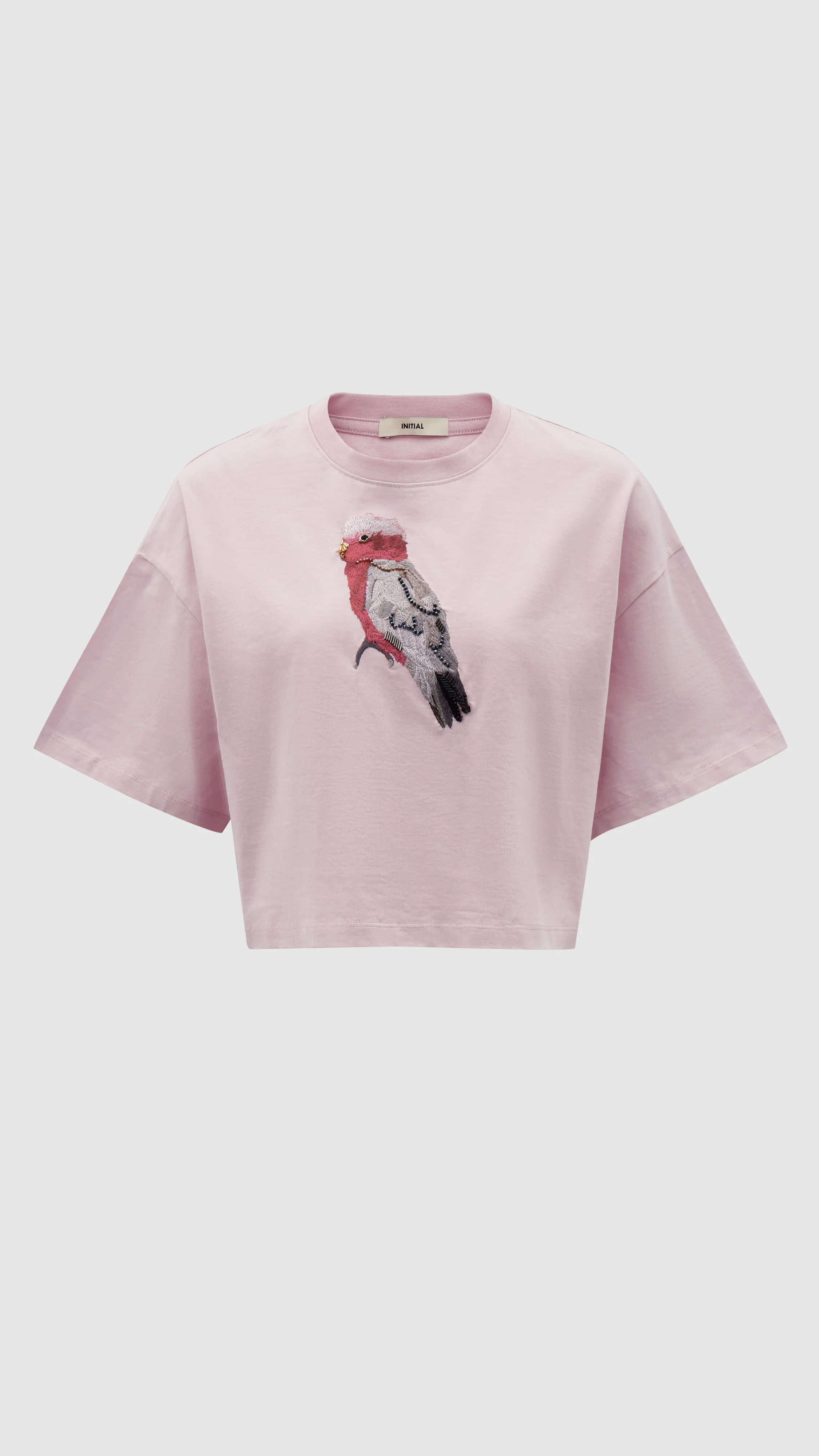 Cropped Parrot Graphic Embroidery Tee - Umamrii