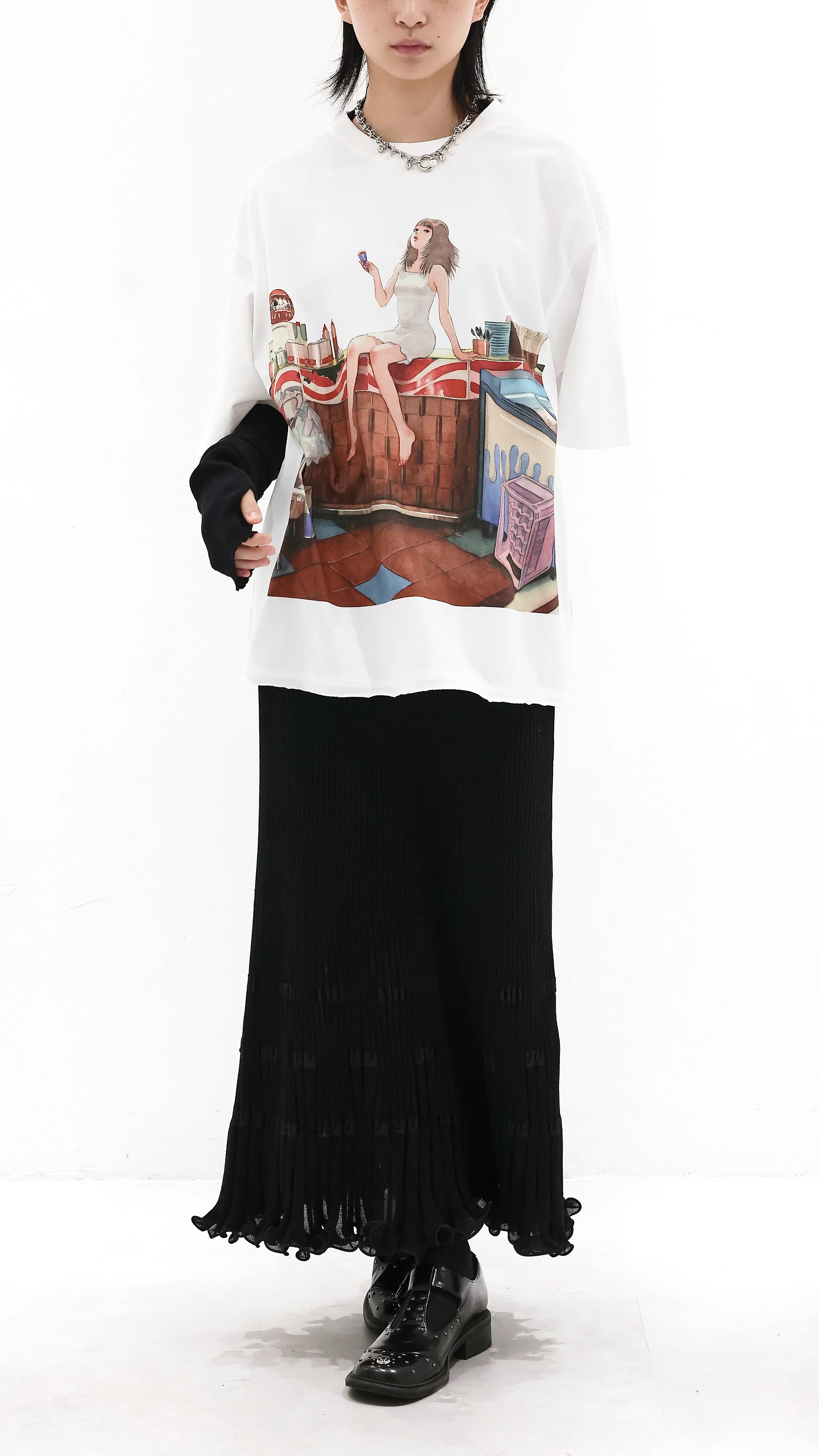 INITIAL x Little Thunder Oversize Washed Print-Tee - Umamrii