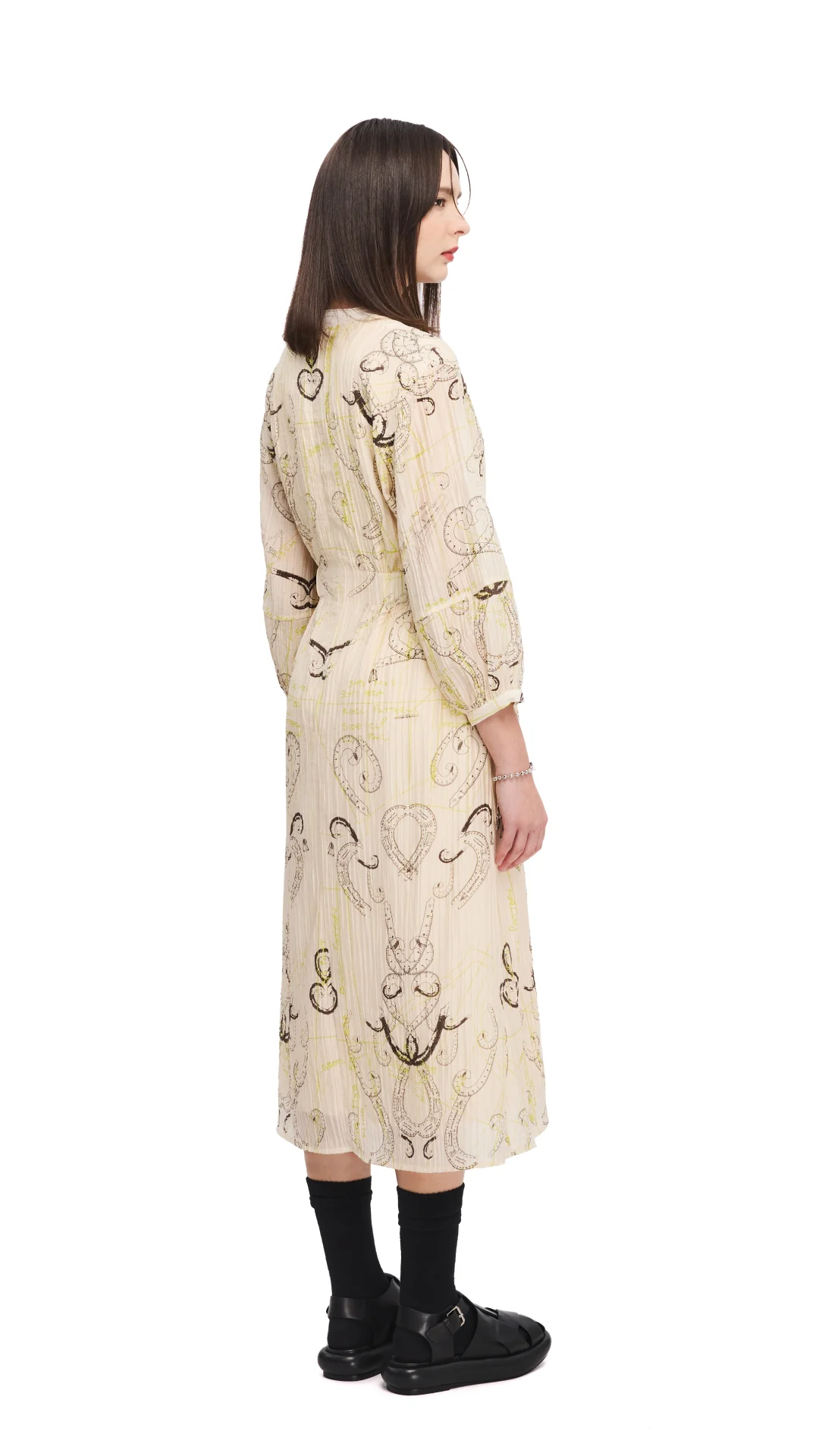 French Curve Ruler Print Puff-Sleeves Dress - Umamrii