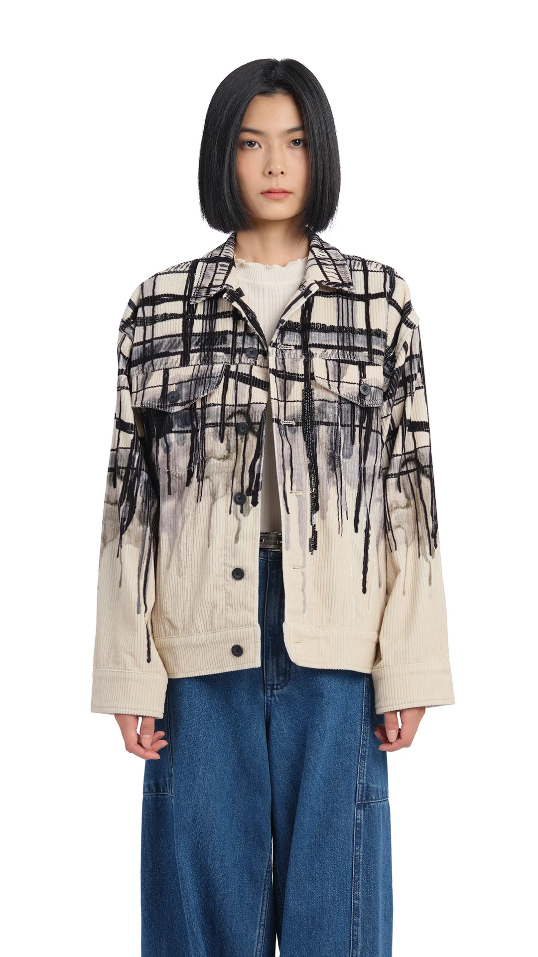 Handcrafted Checker Printed Corduroy Jacket - Umamrii