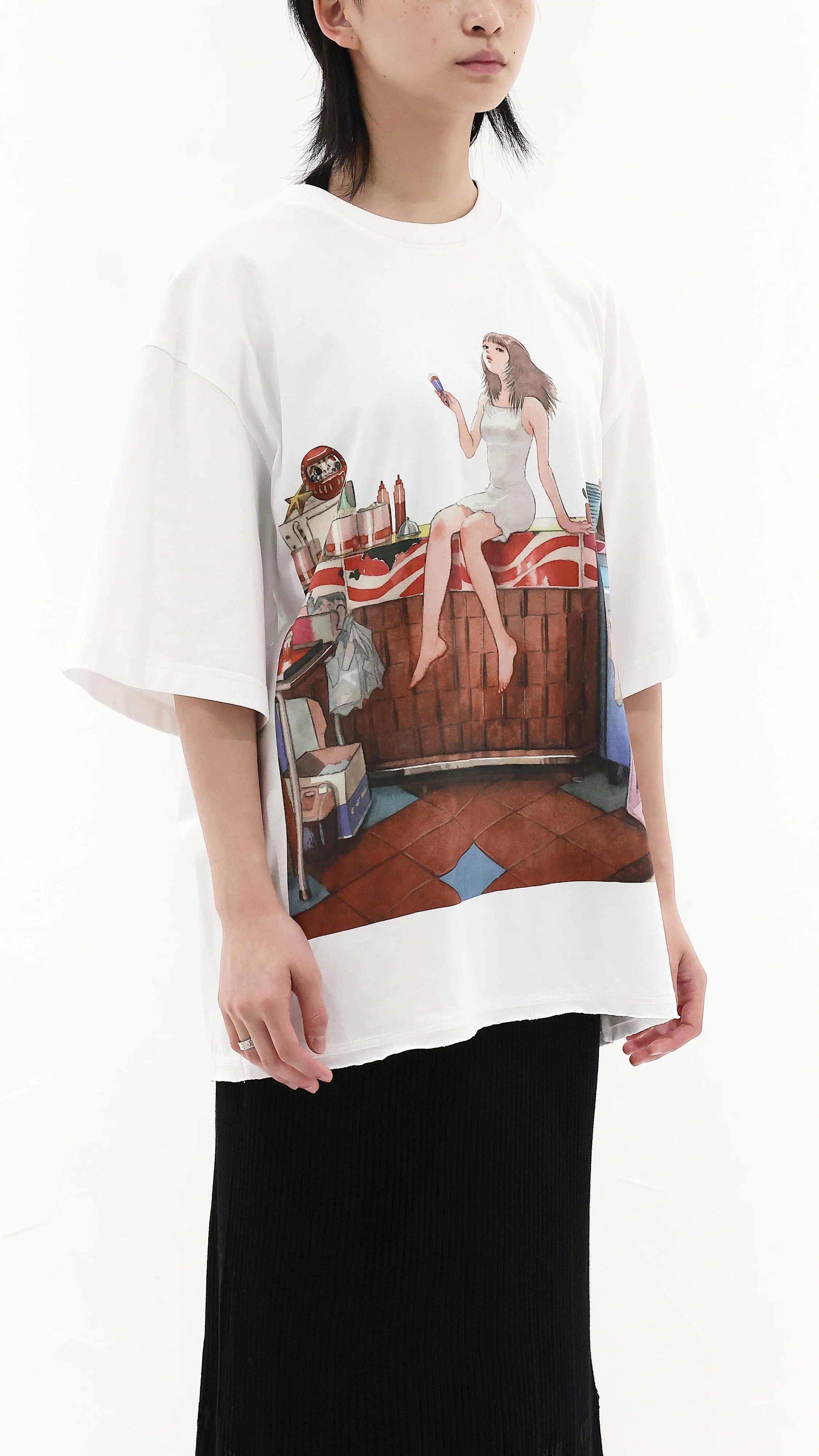 INITIAL x Little Thunder Oversize Washed Print-Tee - Umamrii