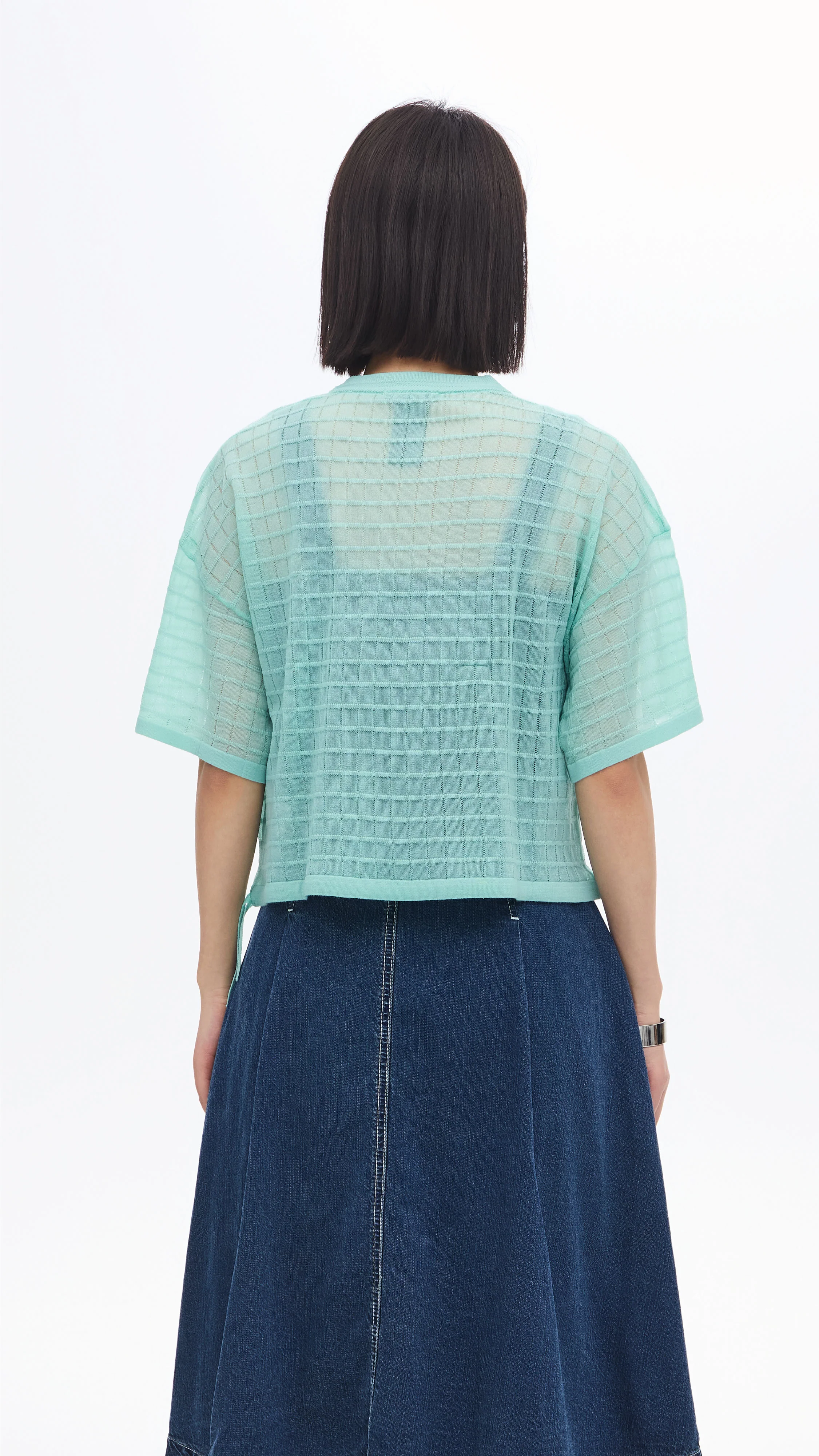 See-through Checker Knit Top - Umamrii