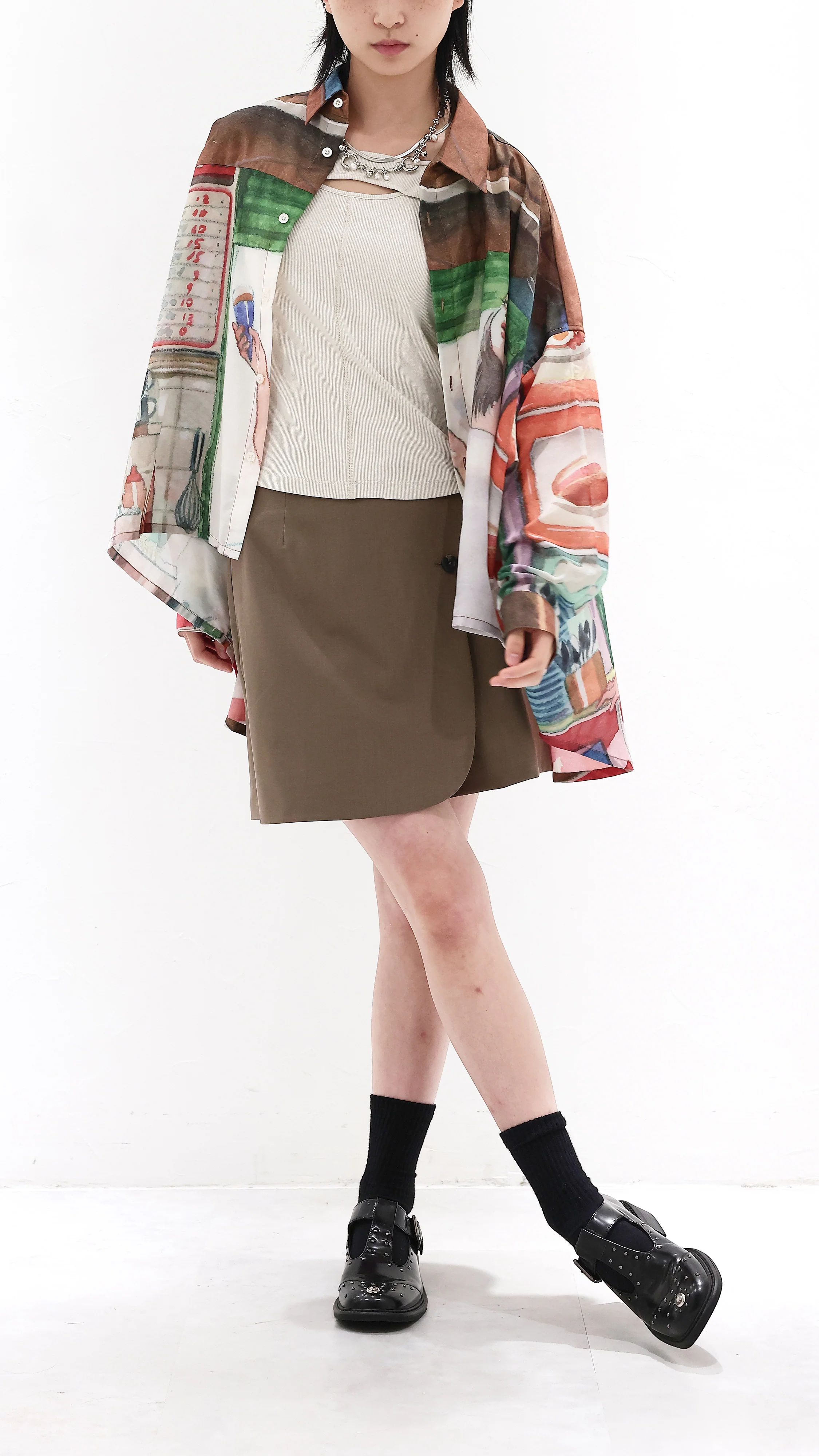 INITIAL x Little Thunder Pattern Oversize Blouse - Umamrii