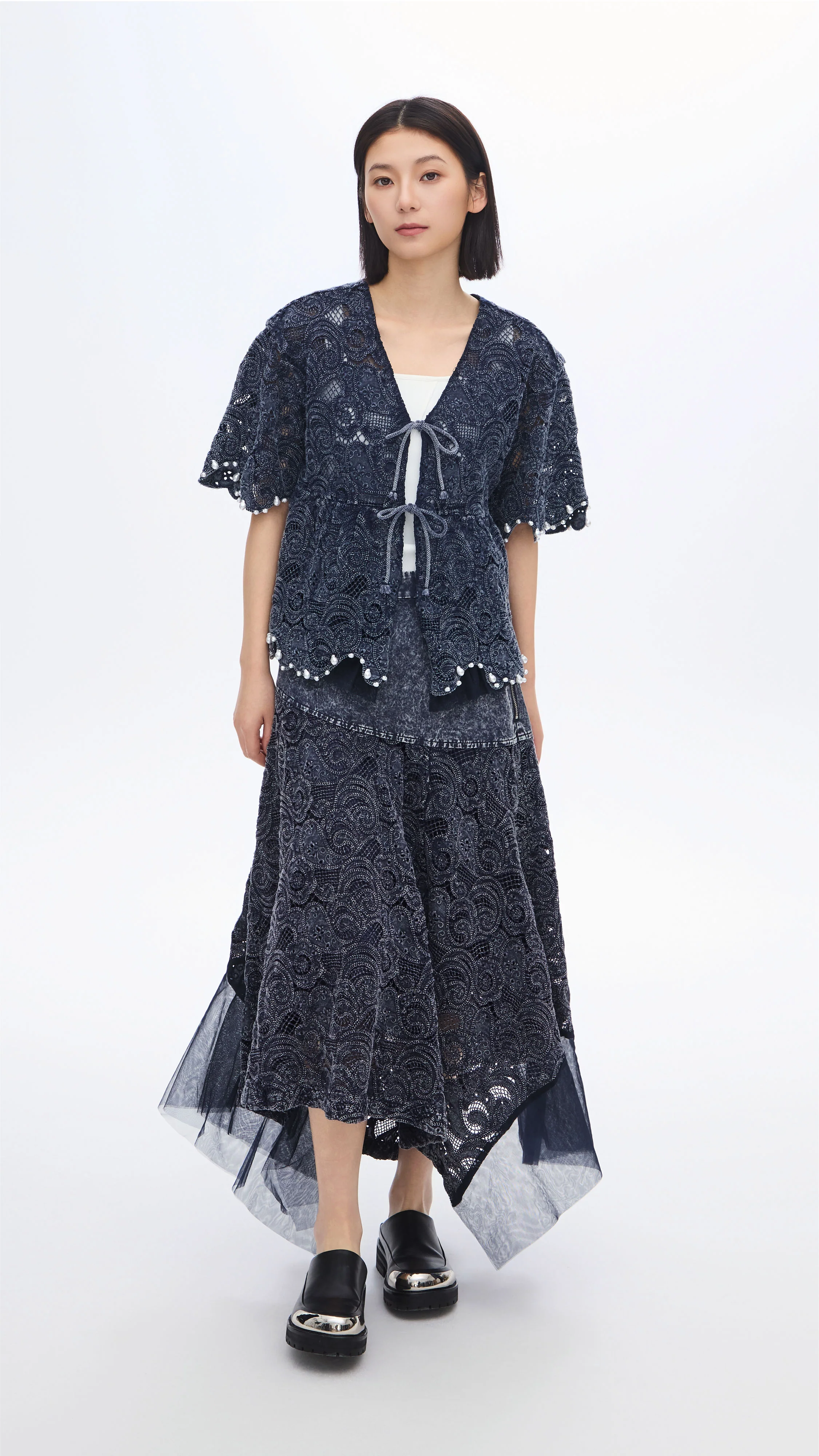 Cold Dye Lace Collarless Jacket - Umamrii