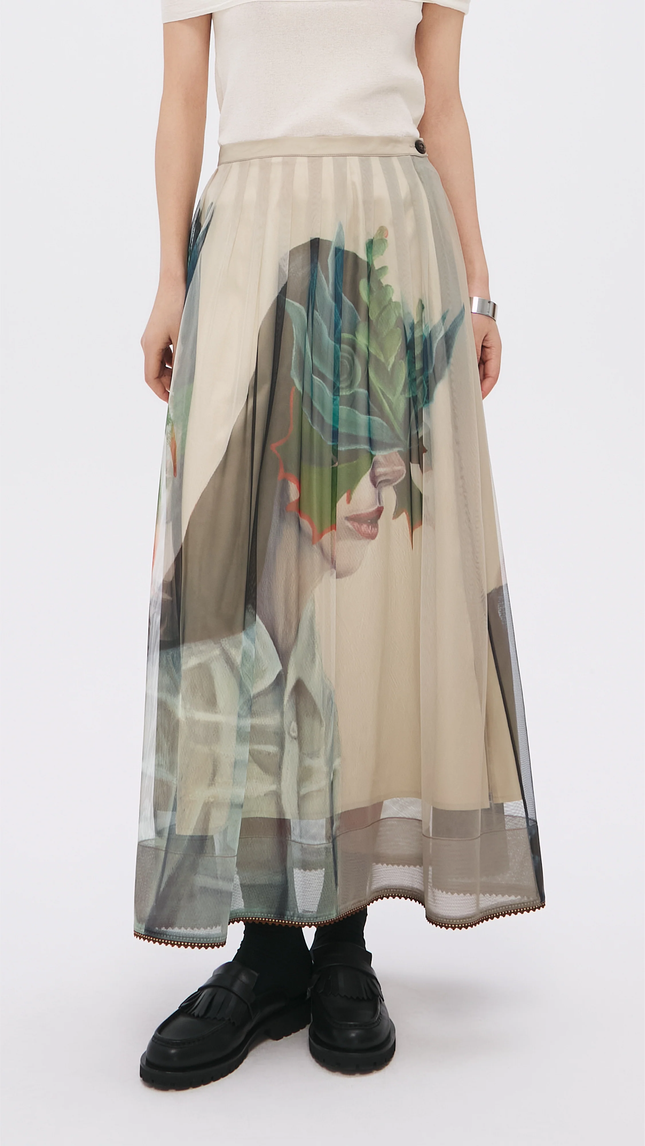 Mariko Enomoto Graphic Pleated Mesh Skirt - Umamrii