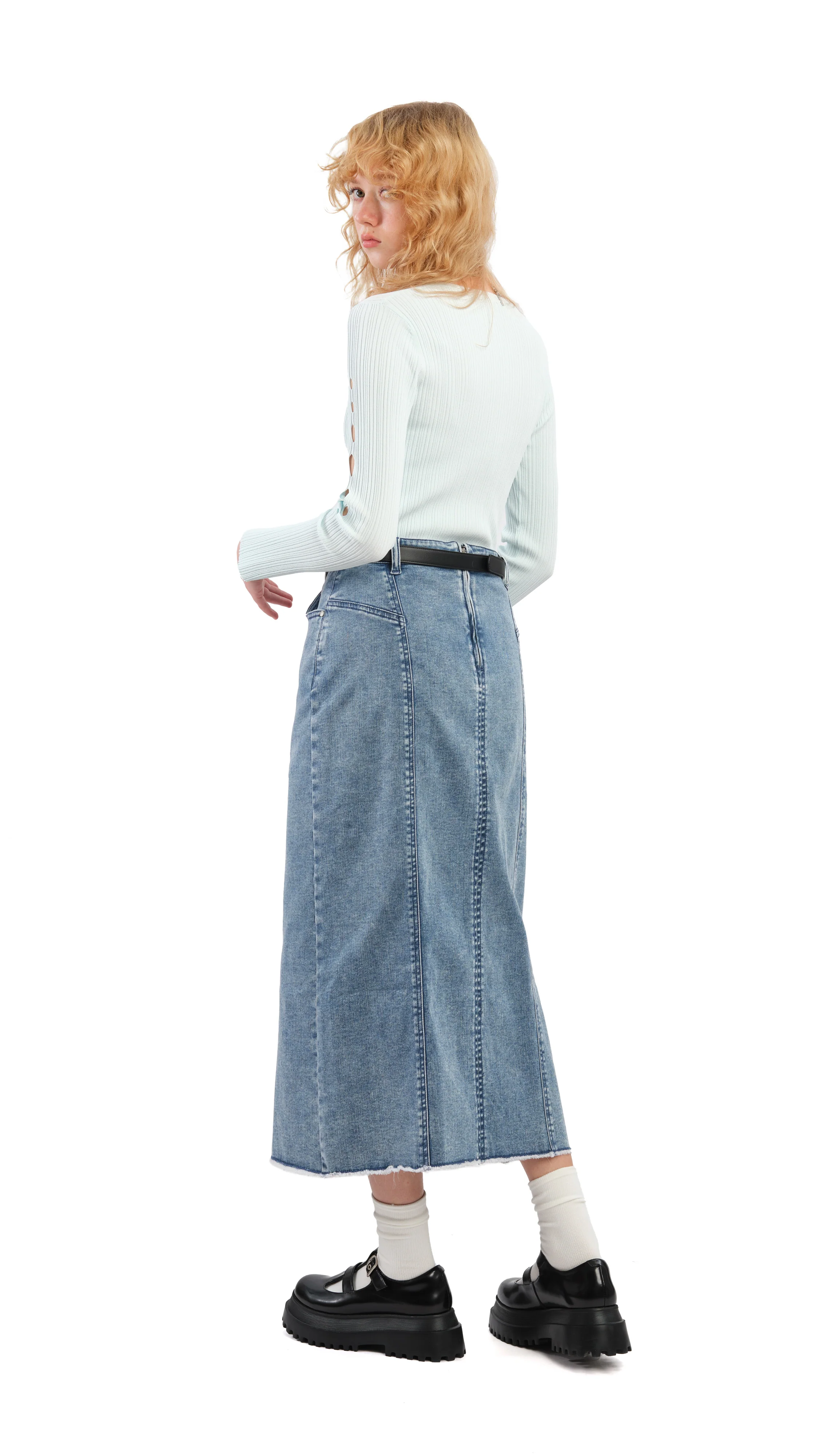 Rebuilt Denim Pencil Skirt - Umamrii
