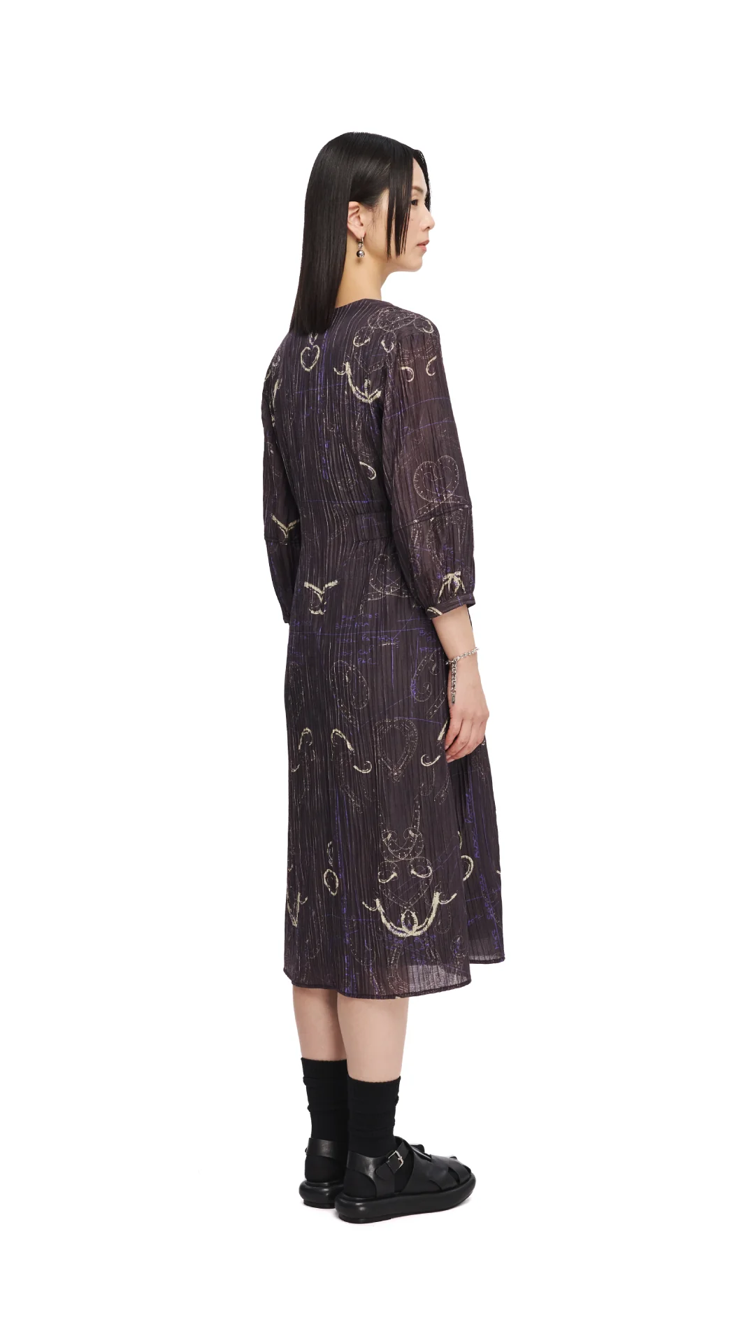 French Curve Ruler Print Puff-Sleeves Dress - Umamrii