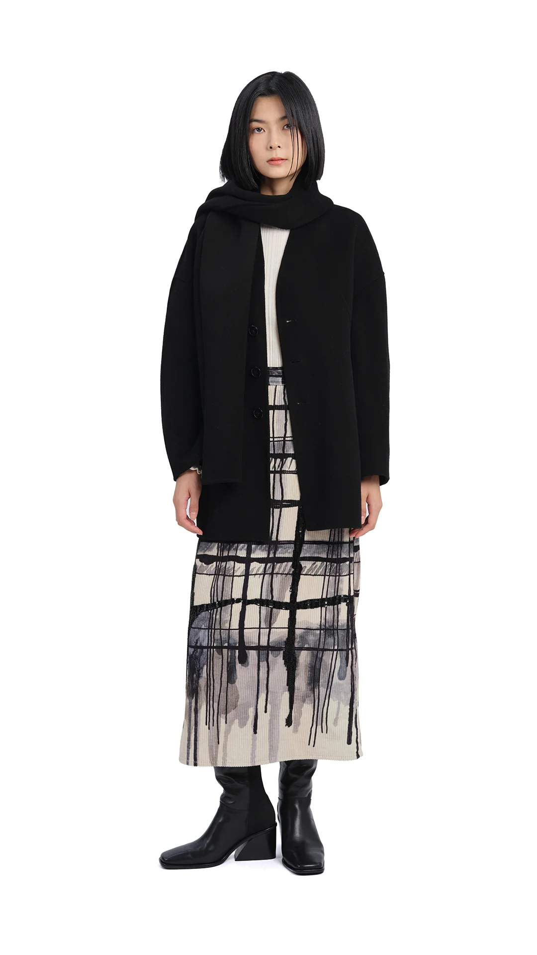 Handcrafted Checker Printed Corduroy Fishtail Skirt - Umamrii