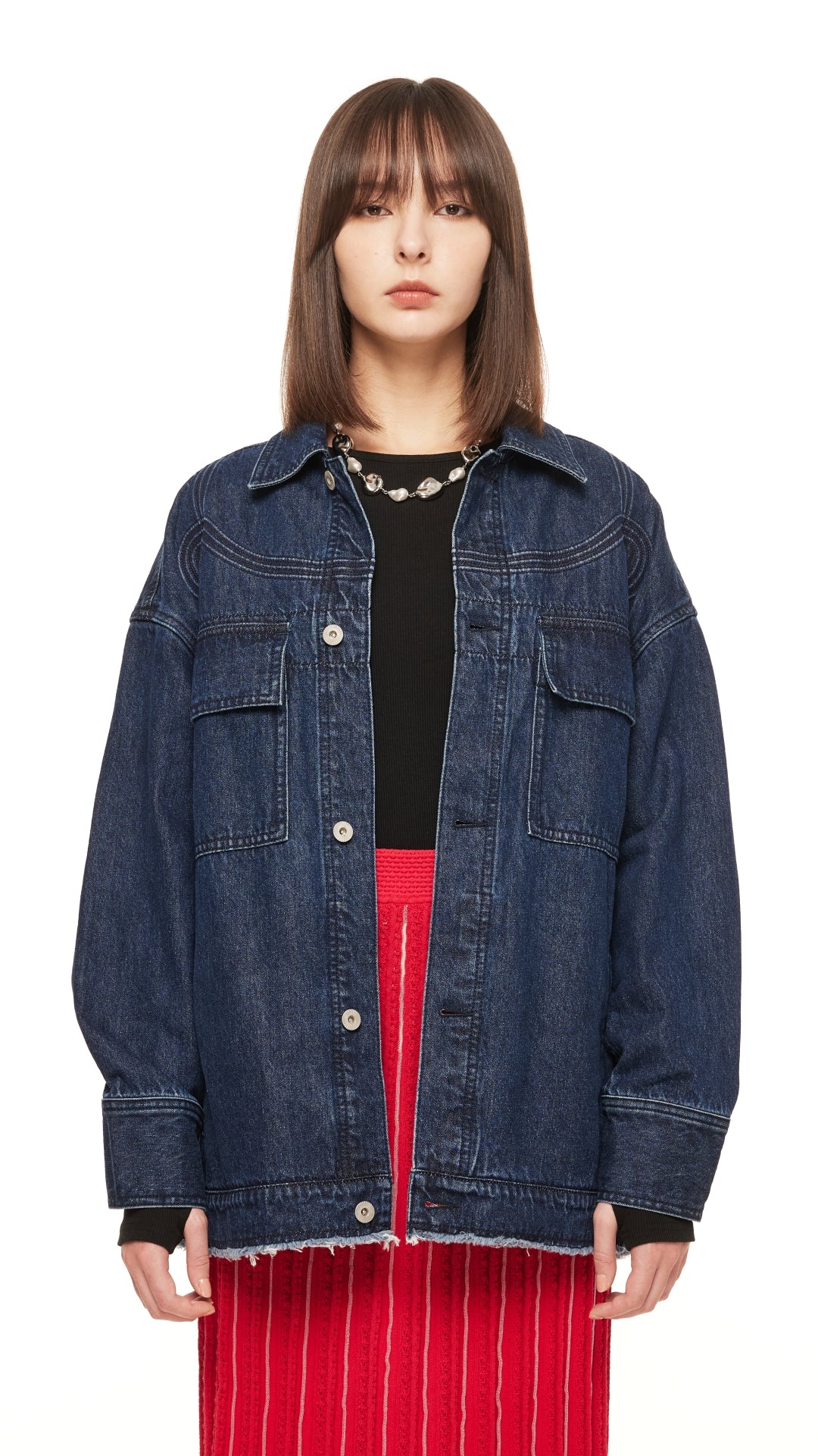Corded Braiding Oversized Denim Jacket - Umamrii