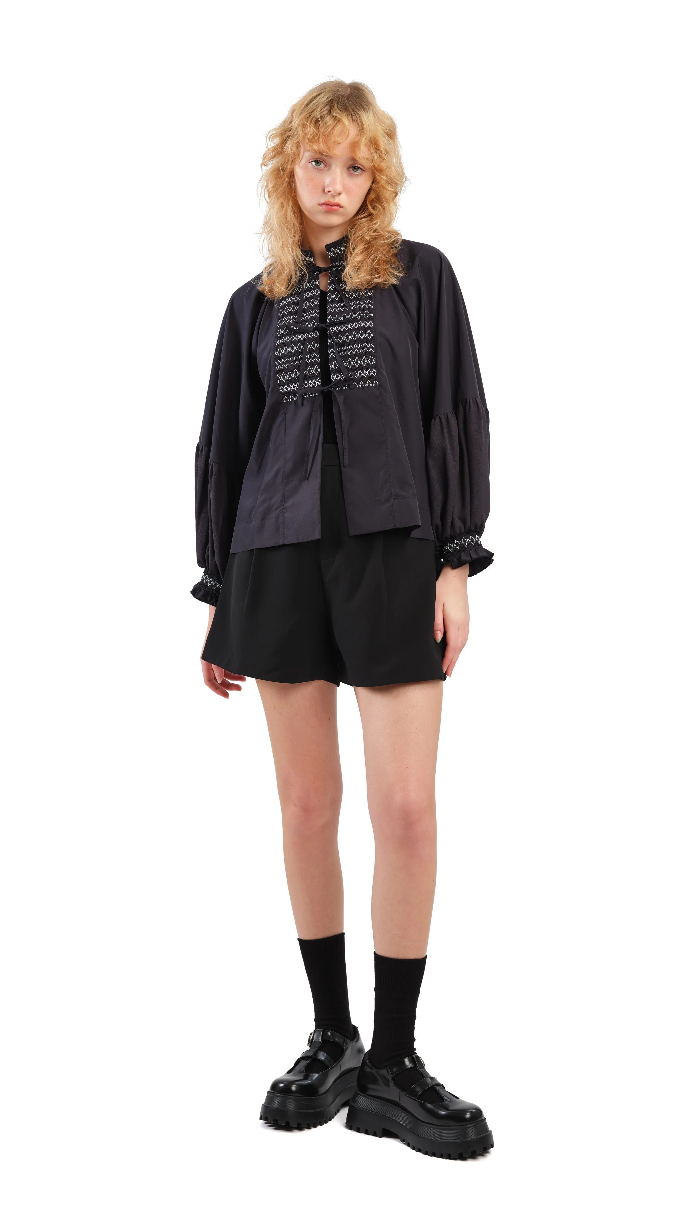 Smocking Balloon Sleeves Jacket - Umamrii