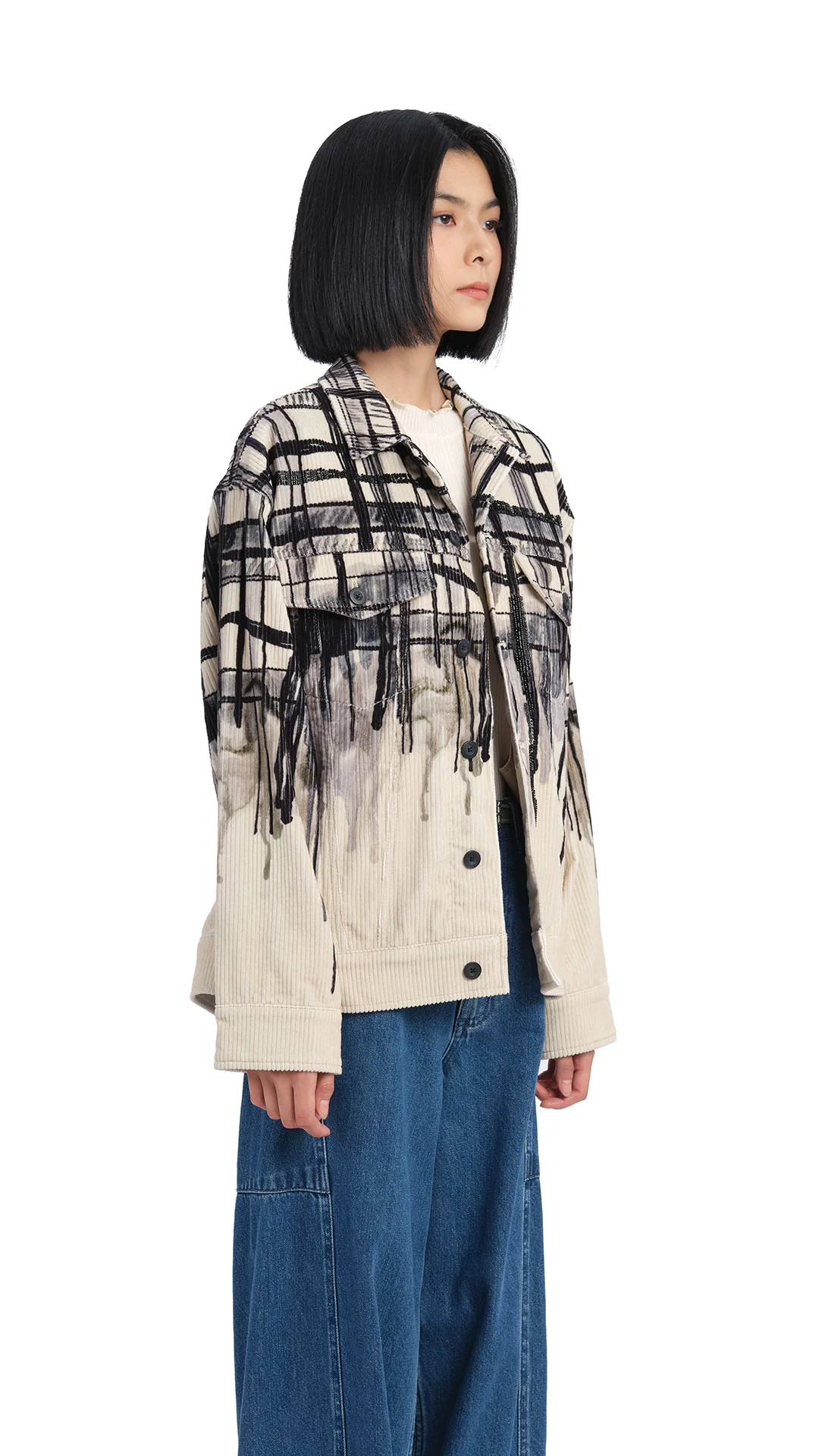 Handcrafted Checker Printed Corduroy Jacket - Umamrii