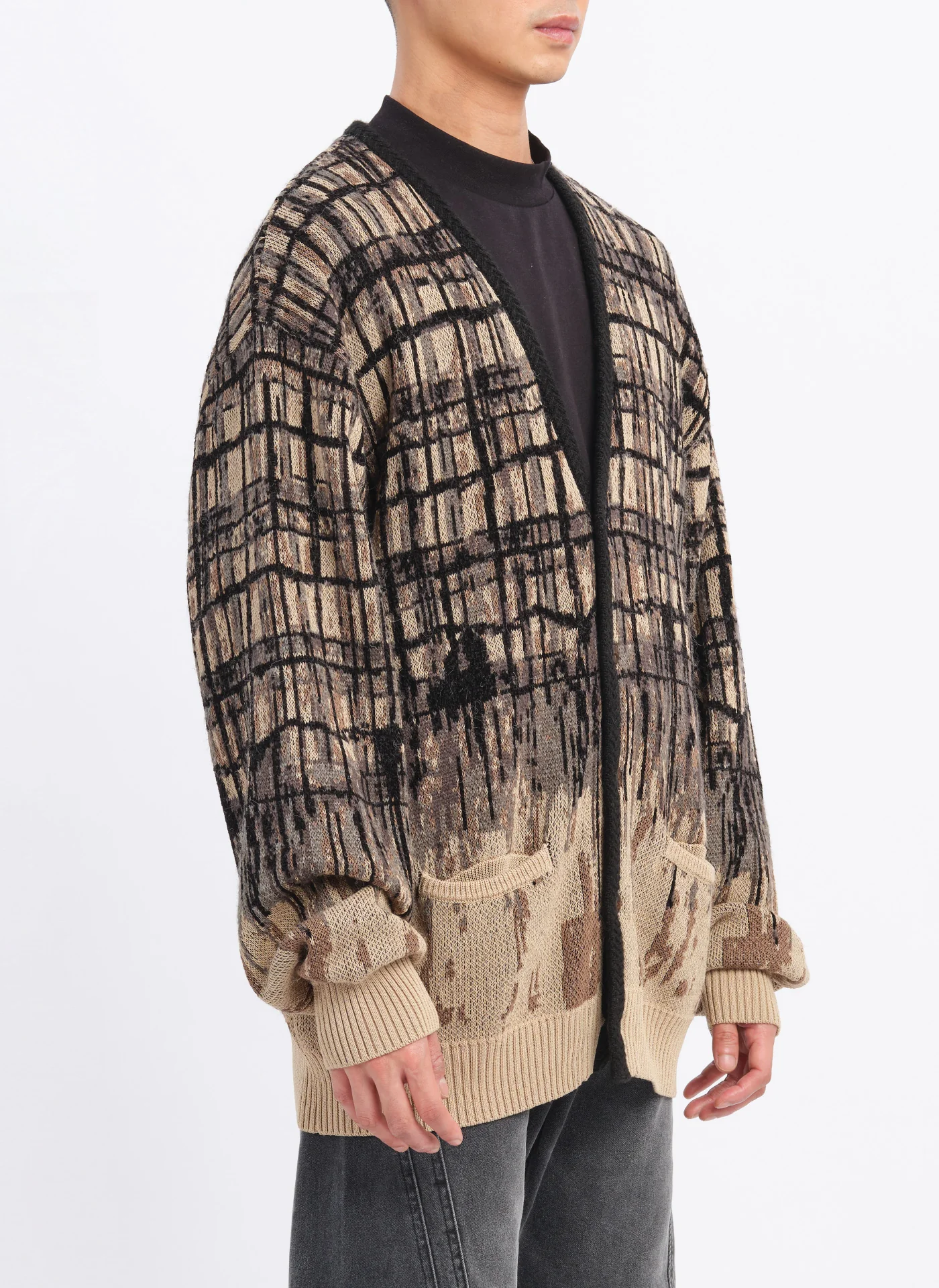 Viscose Nylon Hand Draw Checkers Cardigan - Umamrii