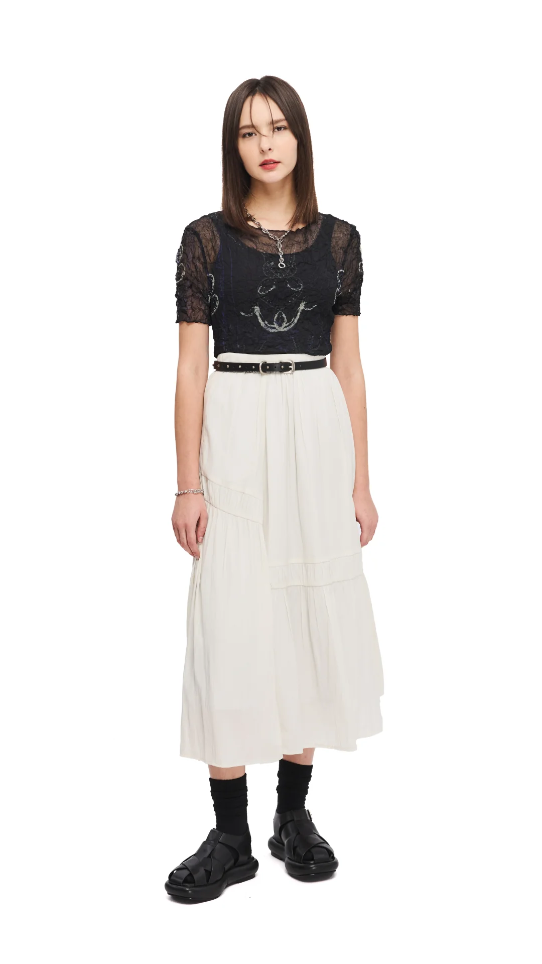 French Curve Ruler Print Crinkle Pleated Top - Umamrii