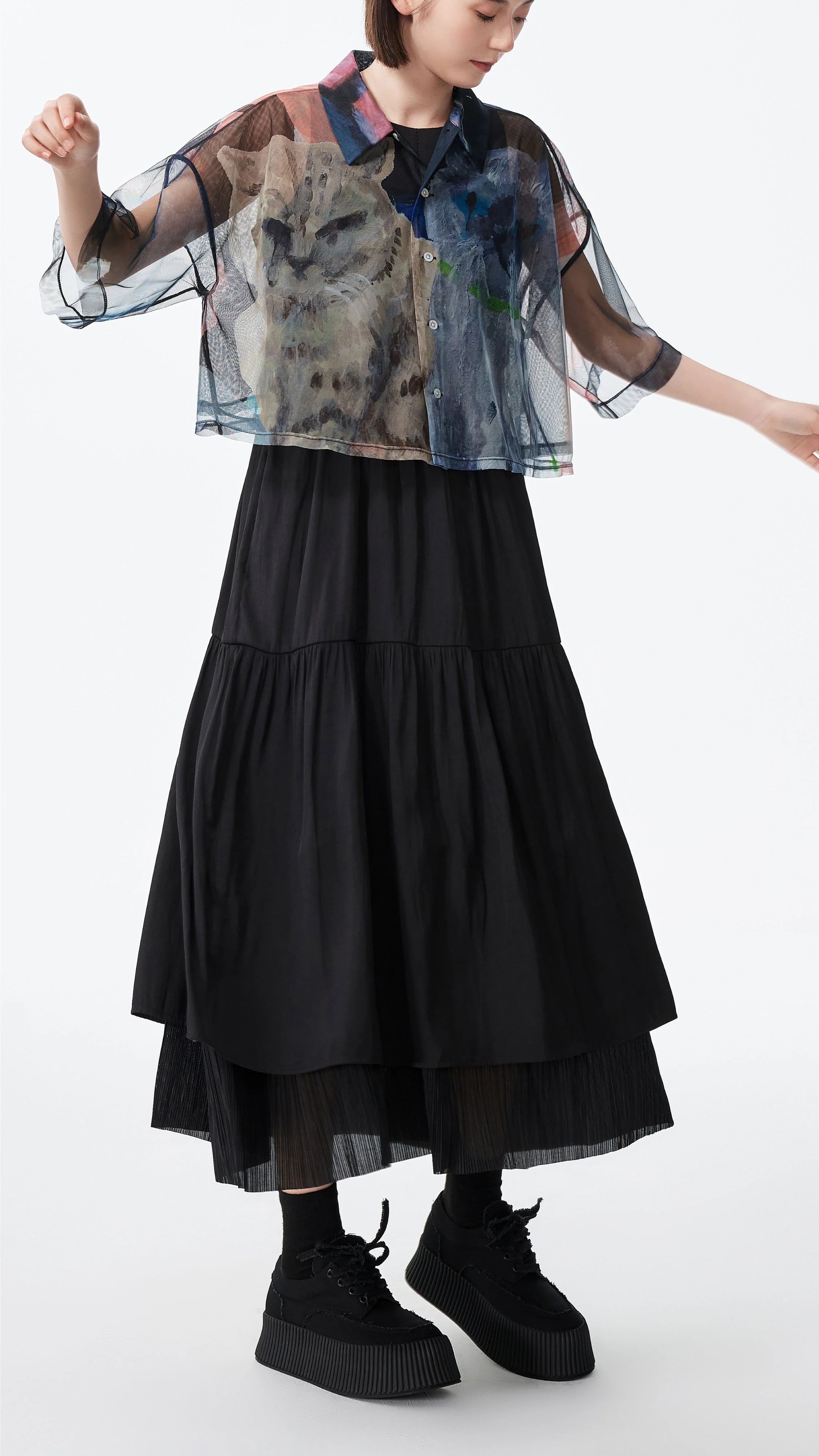 Mythical Animal Graphic Printed Mesh Shirt - Umamrii