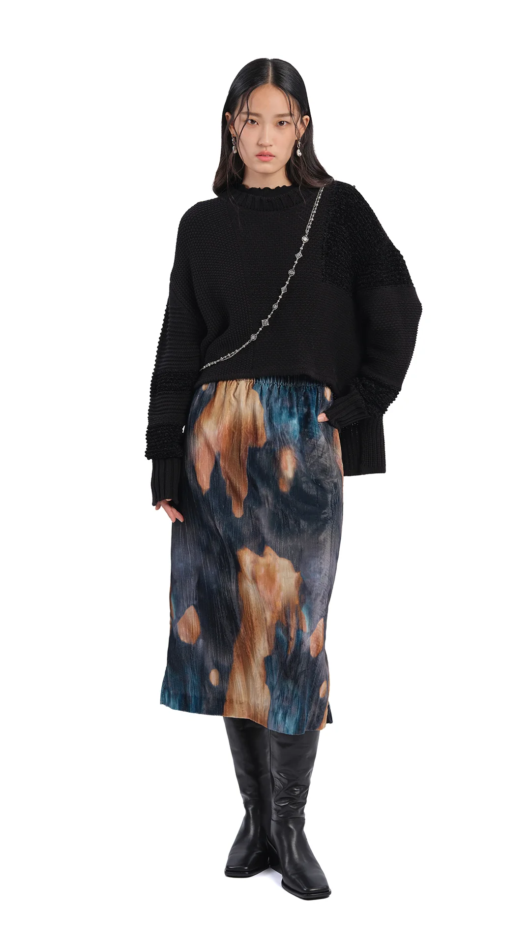 Watercolour Graphic Velour Printed Skirt - Umamrii