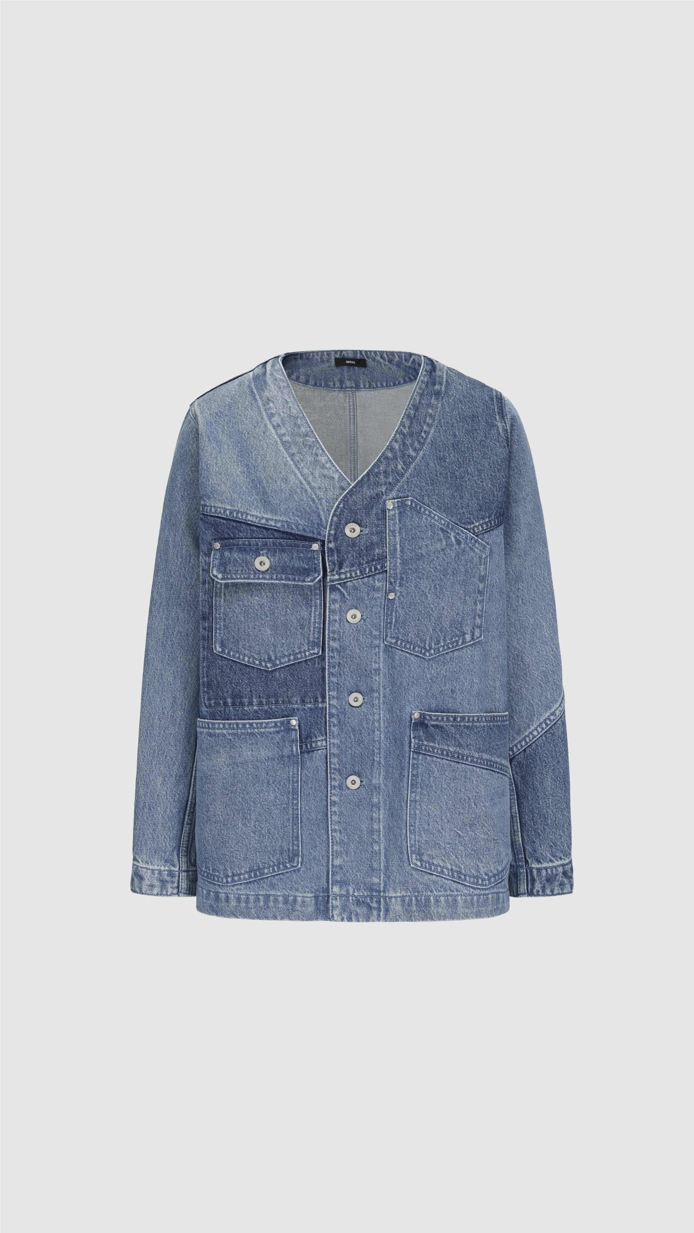 Rebuilt Collarless Denim Jacket - Umamrii