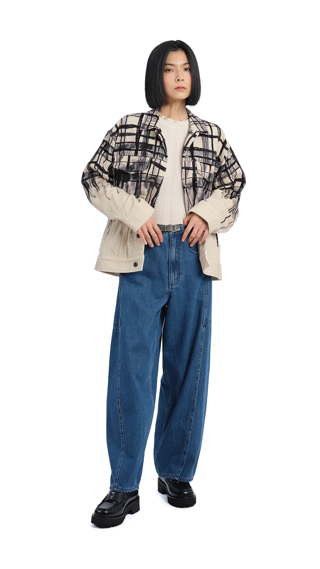 Handcrafted Checker Printed Corduroy Jacket - Umamrii